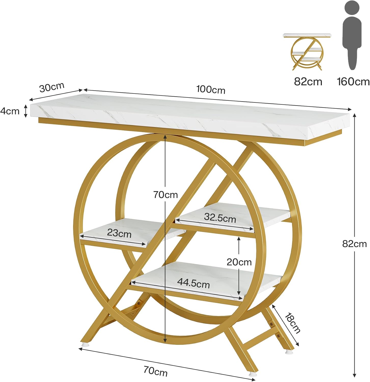 Tribesigns Mesa consola, Mesa de sofá de 100 cm Mesa de entrada de 4 niveles con marco geométrico