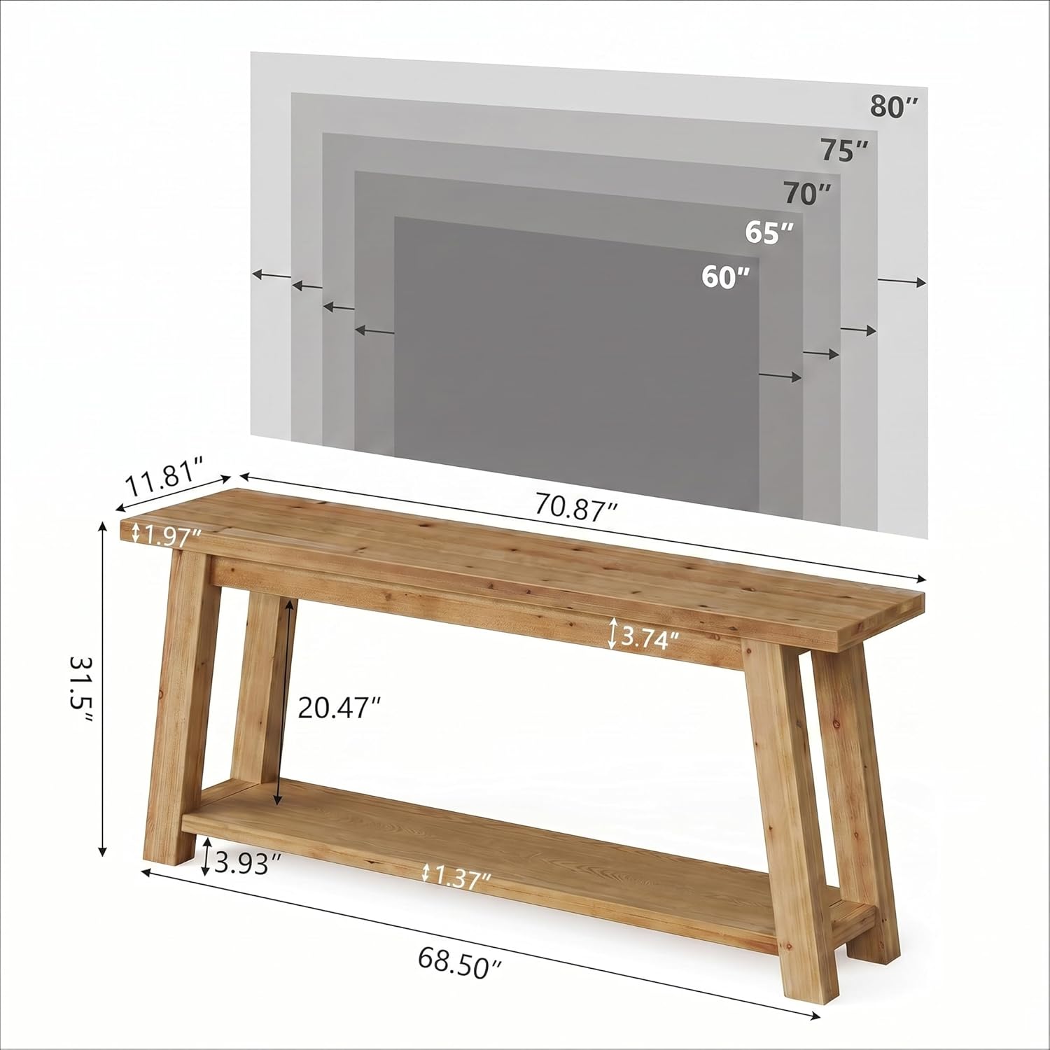 Mueble bajo para TV de madera maciza de 180 cm para televisores de 65 a 80 pulgadas