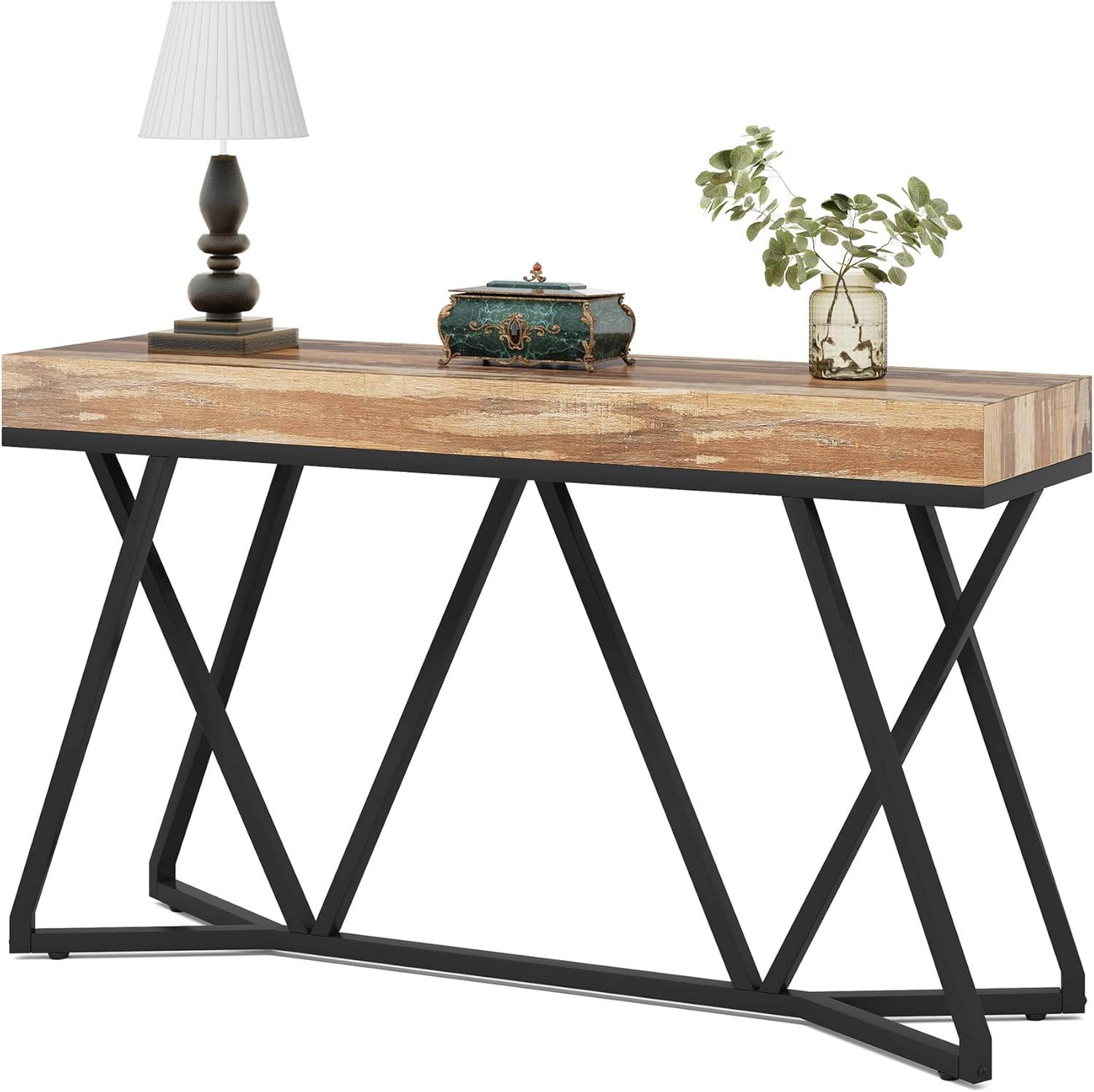 Tribesigns Mesa consola de madera, Consola de entrada con base de metal Mesa de centro única