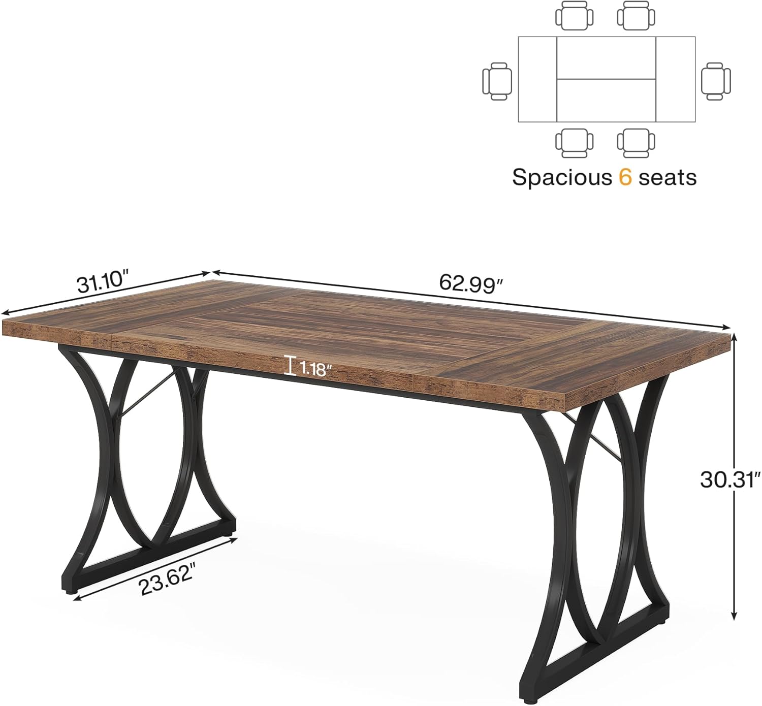 Tribesigns Mesa de comedor moderna para 6 personas, Mesa de salón rectangular