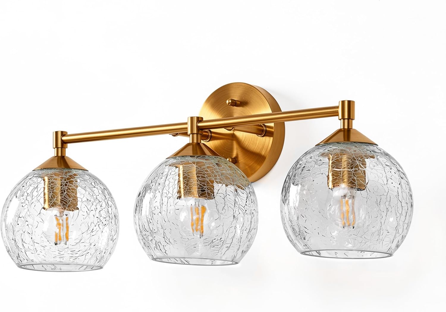 Tribesigns Aplique de baño dorado de 3 luces con globos de cristal craquelado, Luz de espejo moderna con casquillo E27 que incluye bombillas LED