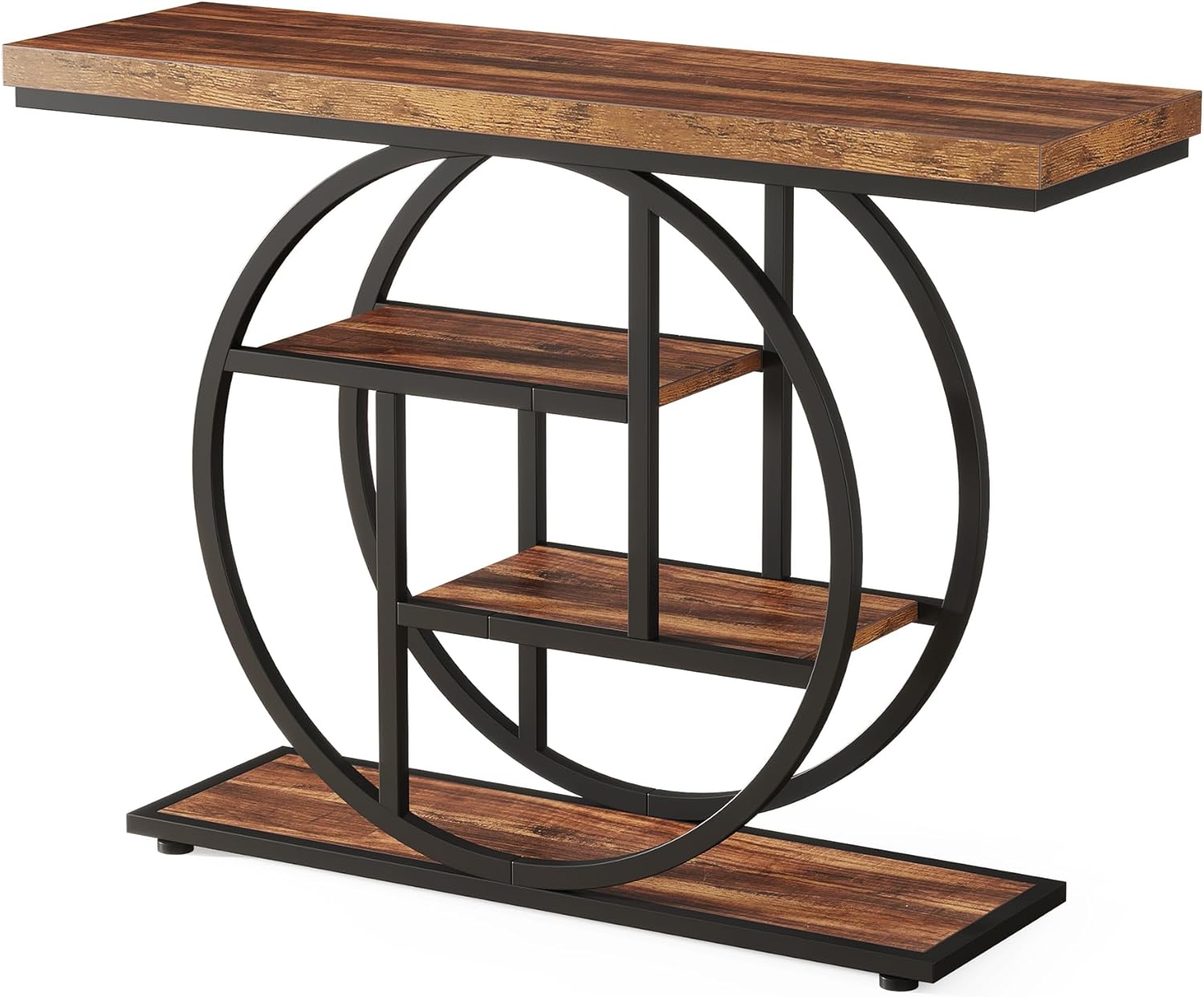 Tribesigns Mesa consola con base circular, Mesas auxiliares estrechas de madera
