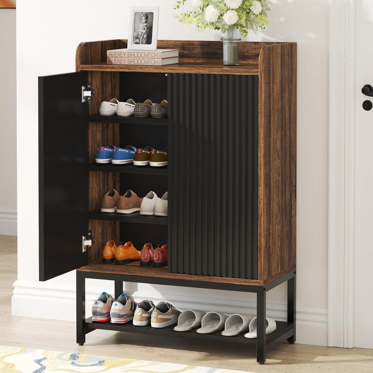 Tribesigns Zapatero con puertas, Zapatero de madera de 5 niveles