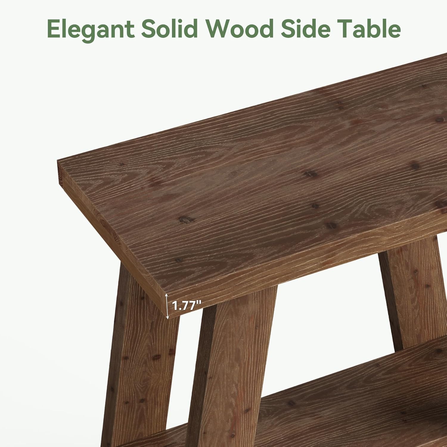 Mesita auxiliar pequeña de madera maciza, Mesita de noche de madera de 2 niveles Mesa de dormitorio moderna con estante