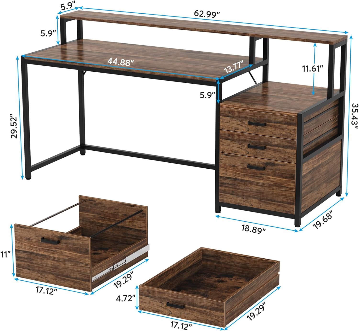 Tribesigns Escritorio con cajones, mesa de ordenador con soporte para monitor