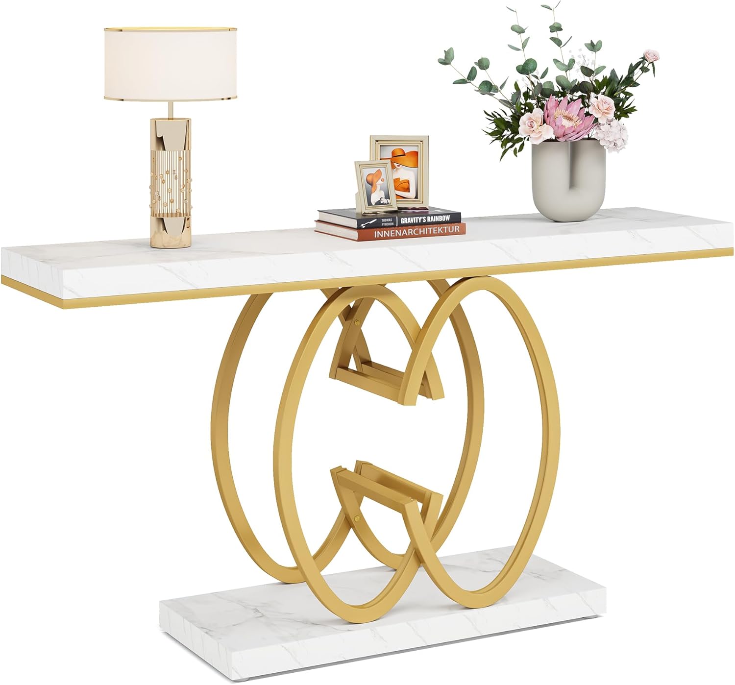 Tribesigns Mesa consola gold, Mesa consola moderna con patas dobles en forma de C