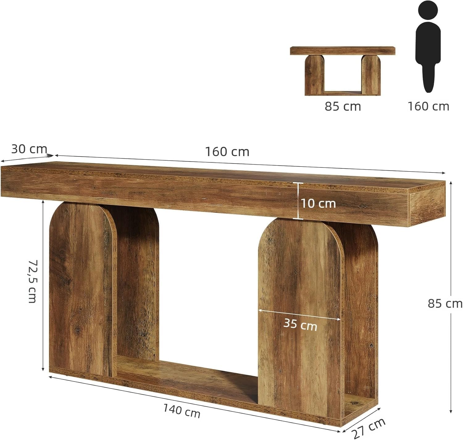 Tribesigns Mesa consola de 160 cm con base en forma de U, Mesa de recibidor larga y moderna con 2 estantes