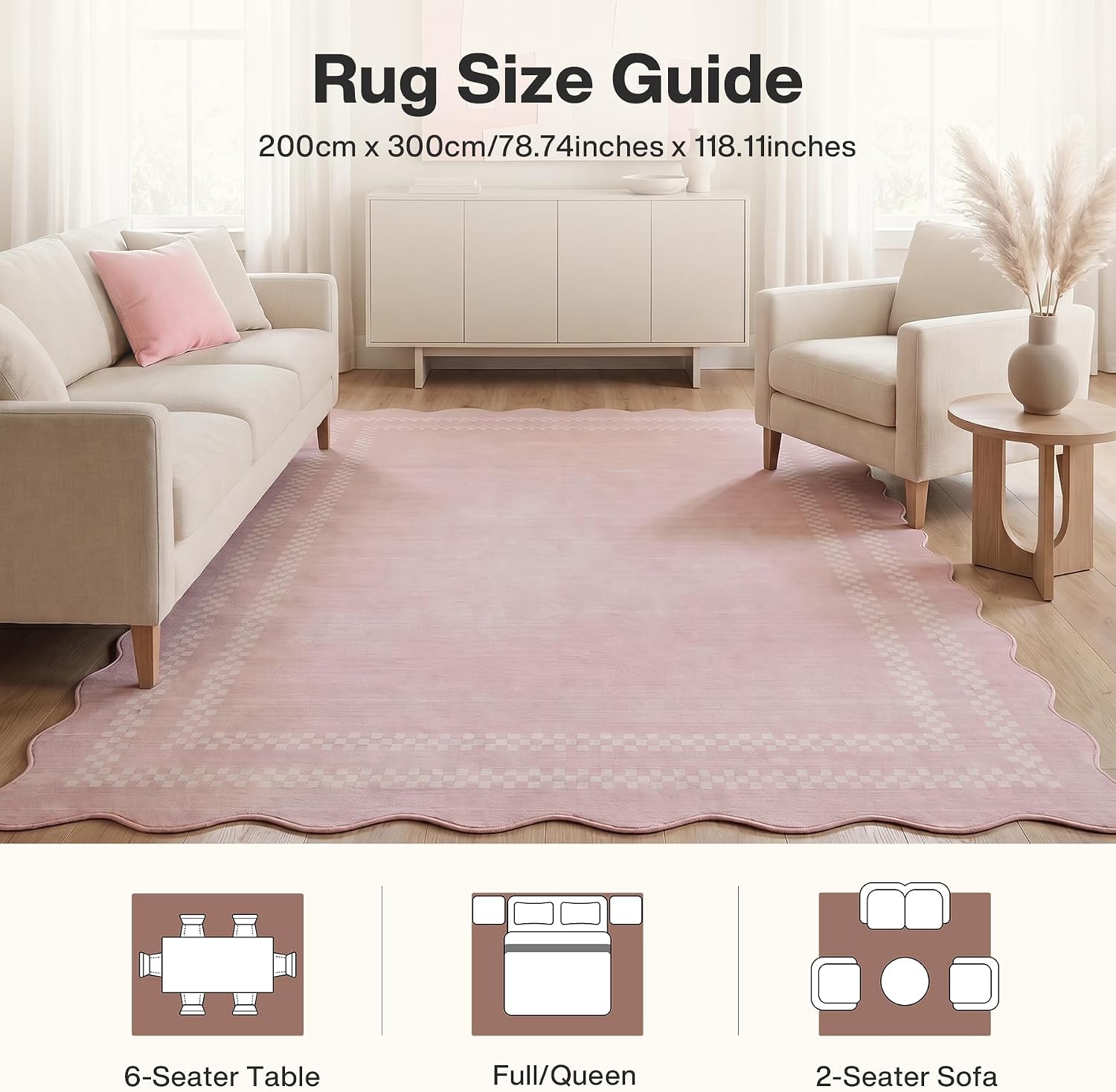 Tribesigns Alfombra de juegos para habitación de niña, pelo corto, estampado moderno de ondas, certificación Oeko-Tex, rosa y gris