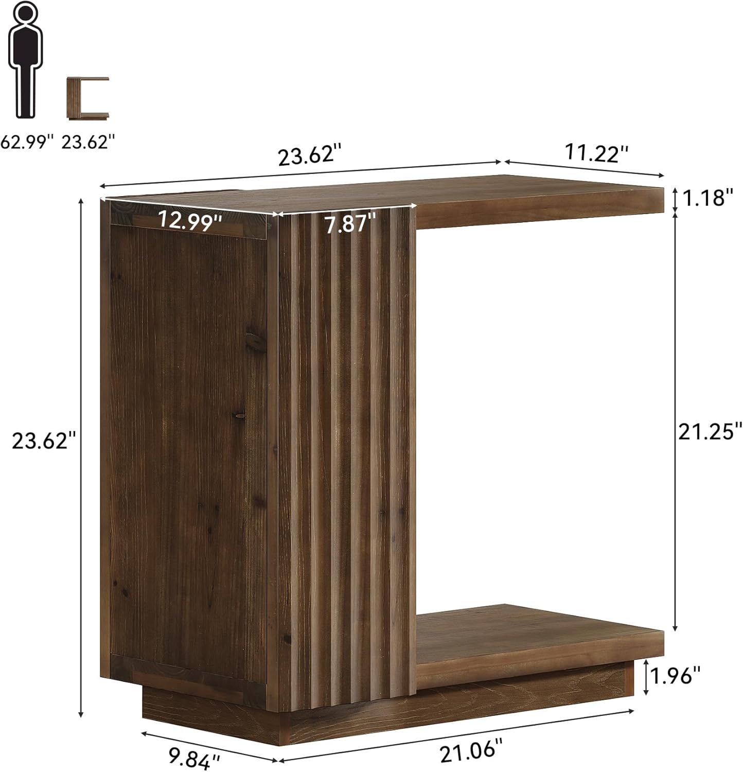 Tribesigns Mesa auxiliar de 60 cm con forma de C, Mesa estrecha de madera para sofá