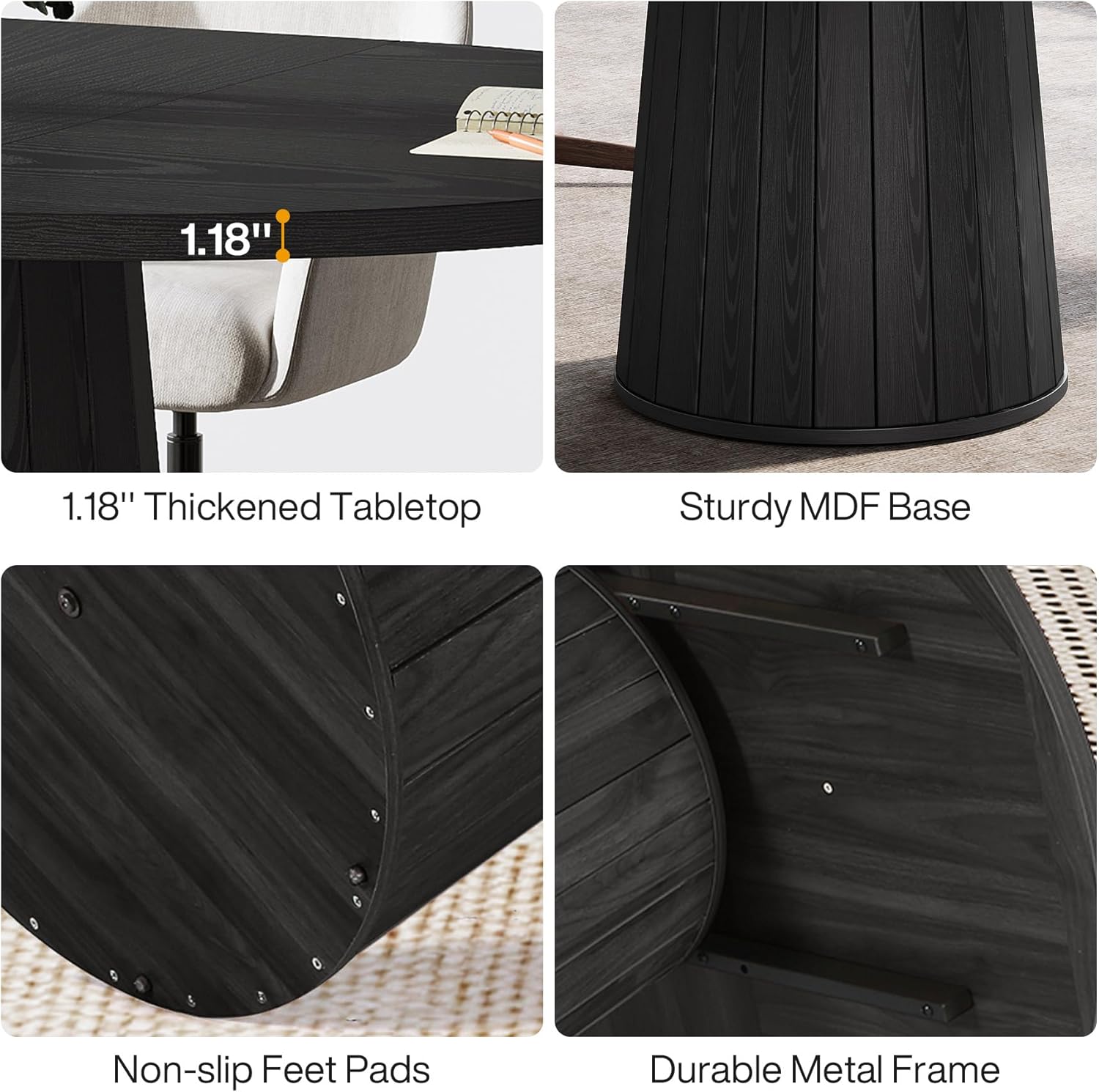 Tribesigns Mesa de conferencias ovalada de 140 cm para 6 personas, Mesa de reuniones de madera con base estable color negro