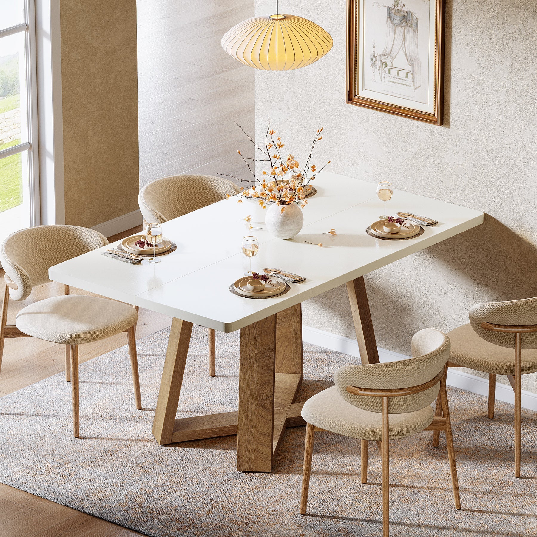 Tribesigns Mesa de comedor para 4 personas 120 cm, Mesa de cocina rectangular de estilo rústico con tablero de alto brillo