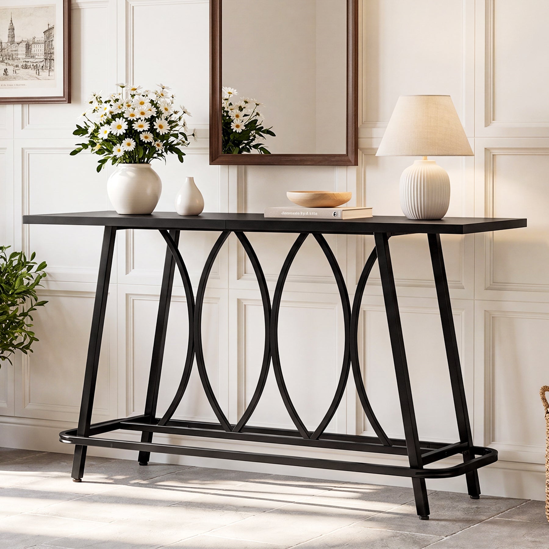 Tribesigns Mesa consola de 160 cm en estilo rústico moderno, Mesa estrecha para recibidor con estructura metálica