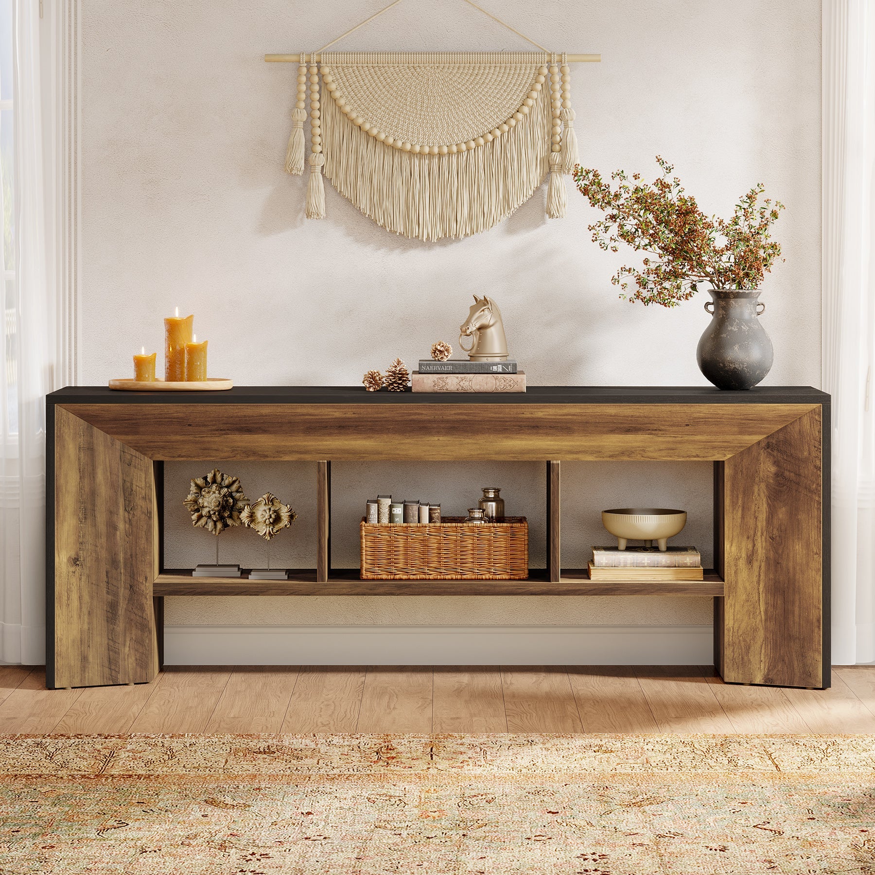 Mueble para TV de 160 cm, Mueble multimedia de 3 compartimentos para salón