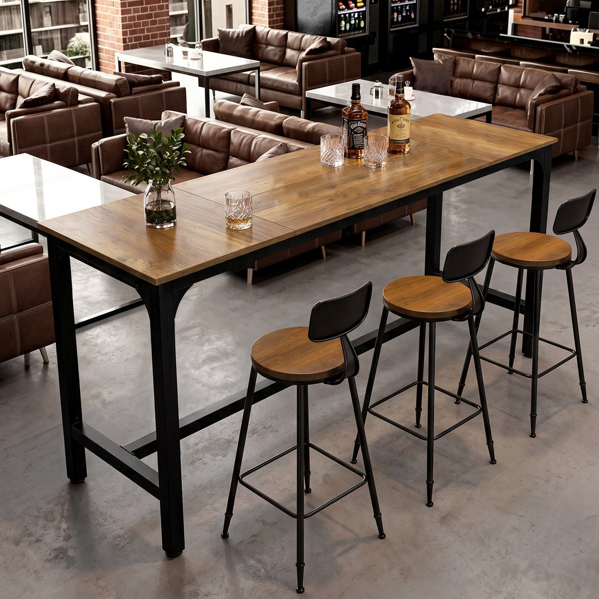 Tribesigns Mesa alta de 180 cm para 6-8 personas con estructura metálica y reposapiés
