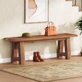 Banco de madera maciza de 140 cm de estilo rústico, Banco largo de entrada fabricado en madera natural 3