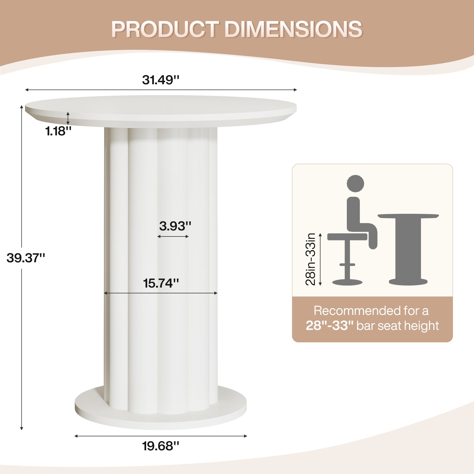 Tribesigns Mesa de bar redonda de 100 cm de alto con base de pedestal, Mesa alta de bar