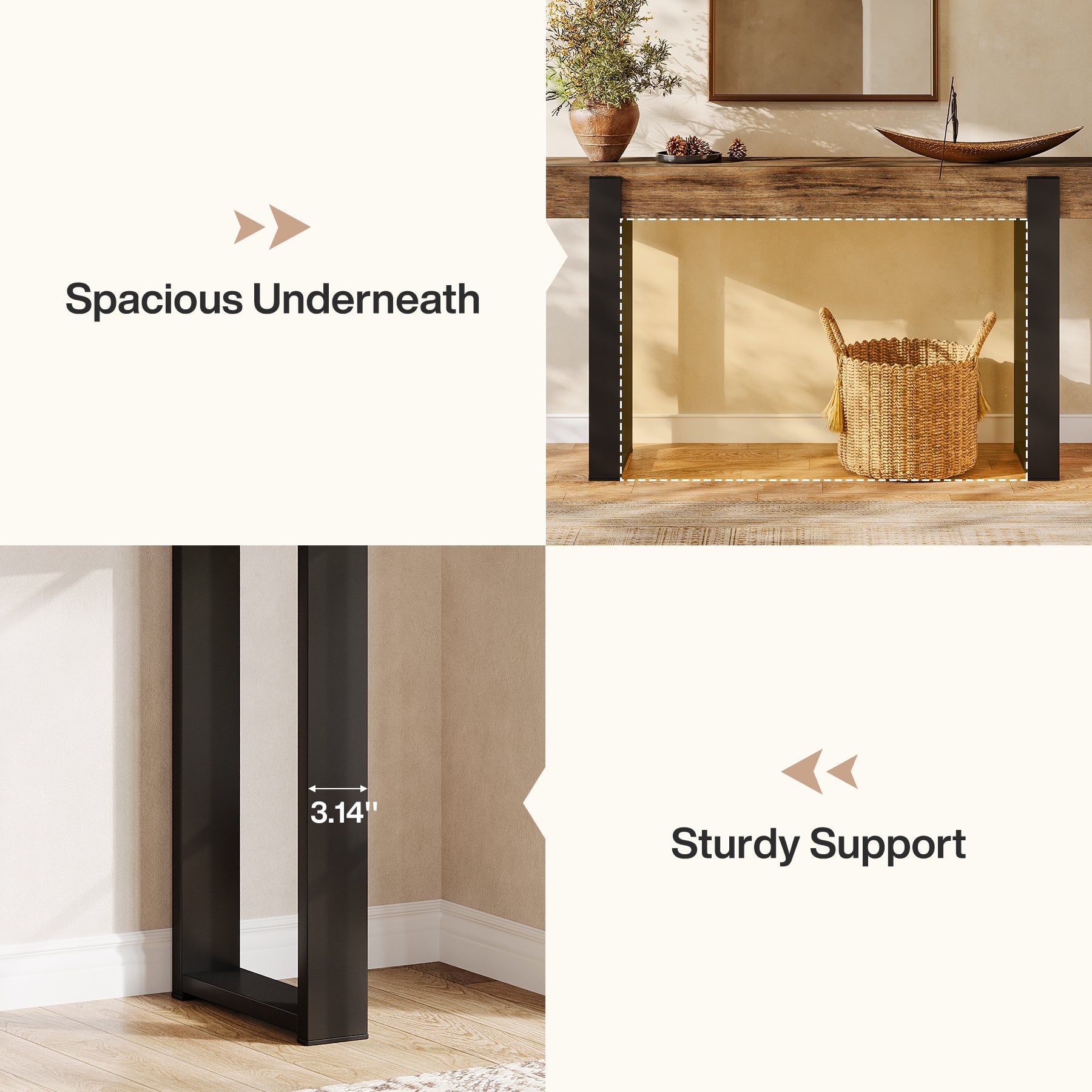 Tribesigns Mesa consola de madera maciza de 160 x 30 cm con patas de soporte metálicas