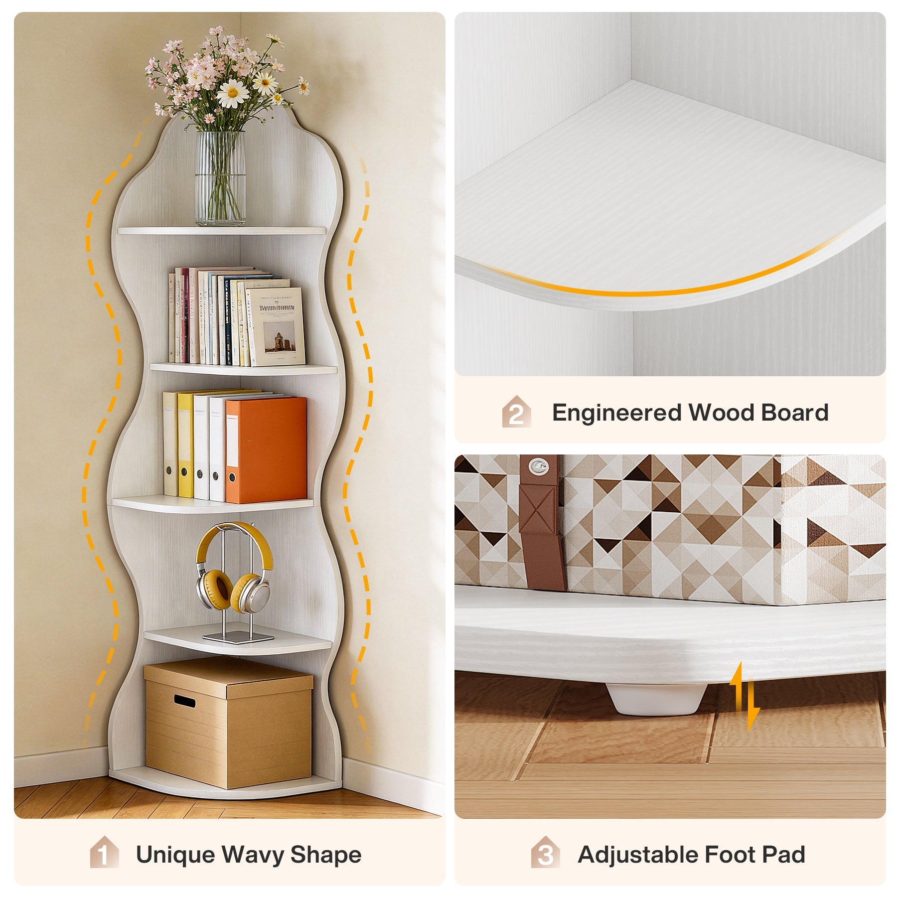 Tribesigns Estantería esquinera con 5 baldas, Librería esquinera moderna diseño curvo