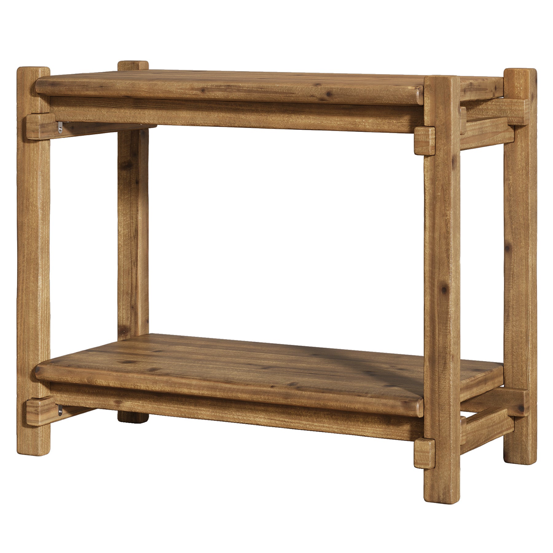 Tribewood Mesa Auxiliar de Madera Maciza, Mesa Auxiliar Sofa de 2 Niveles con Estante de Almacenamiento