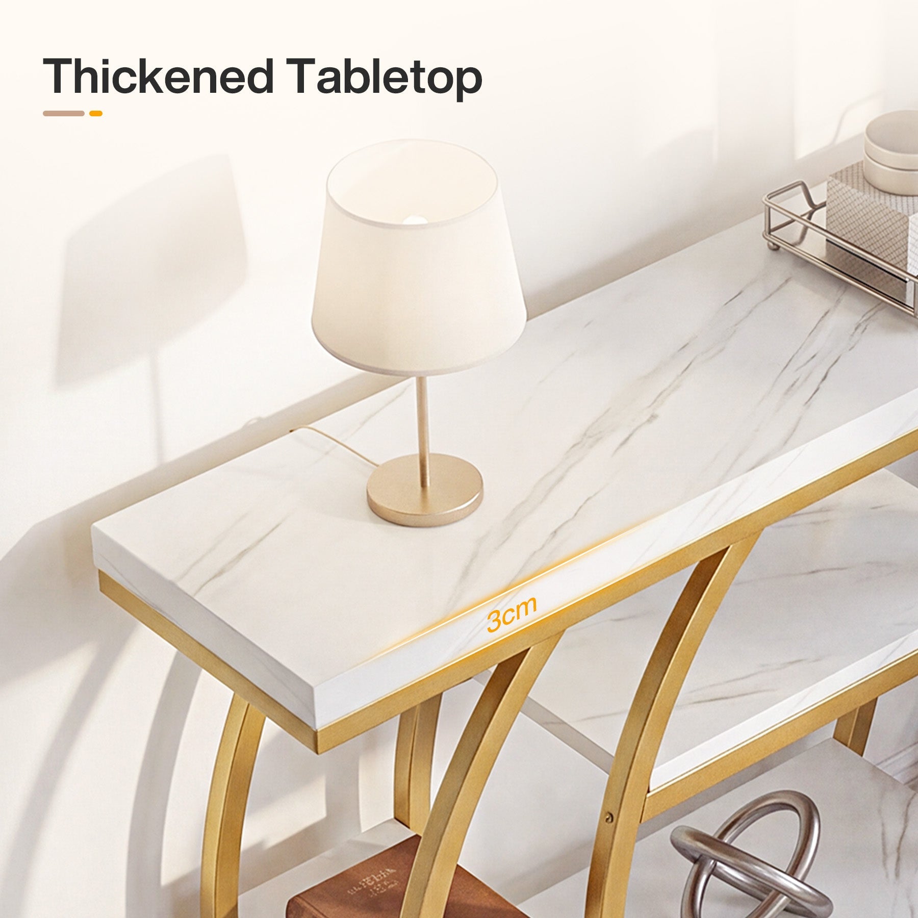 Tribesigns Mesa consola de 105 cm, Mesa estrecha para recibidor con 5 estantes, Estructura de metal dorado y tablero con aspecto de mármol