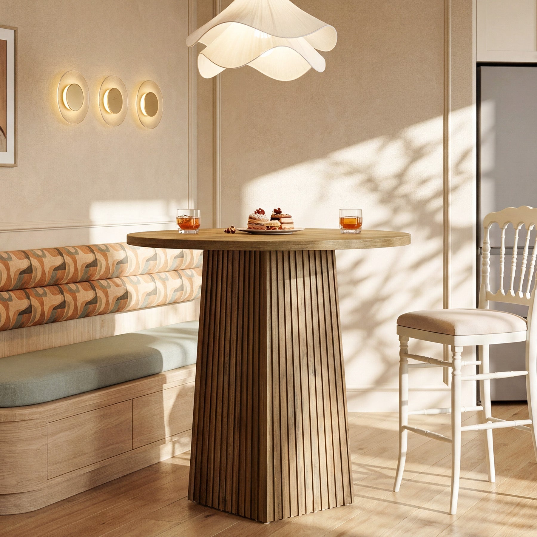 Tribesigns Mesa de comedor redonda de 80 cm, Mesa de pedestal de madera para 2 personas