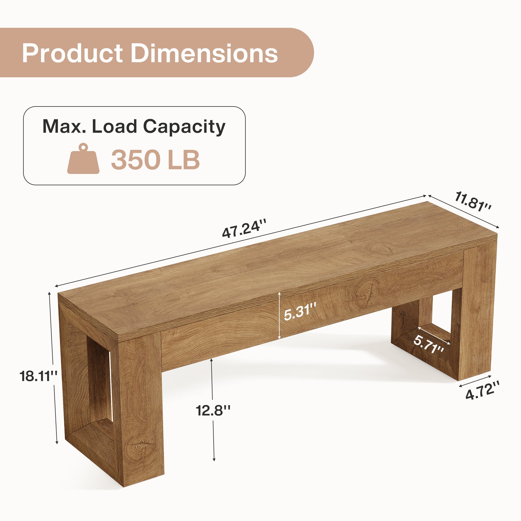 Tribesigns Banco de 120 cm de estilo rústico ideal para comedor o dormitorio fabricado en MDF