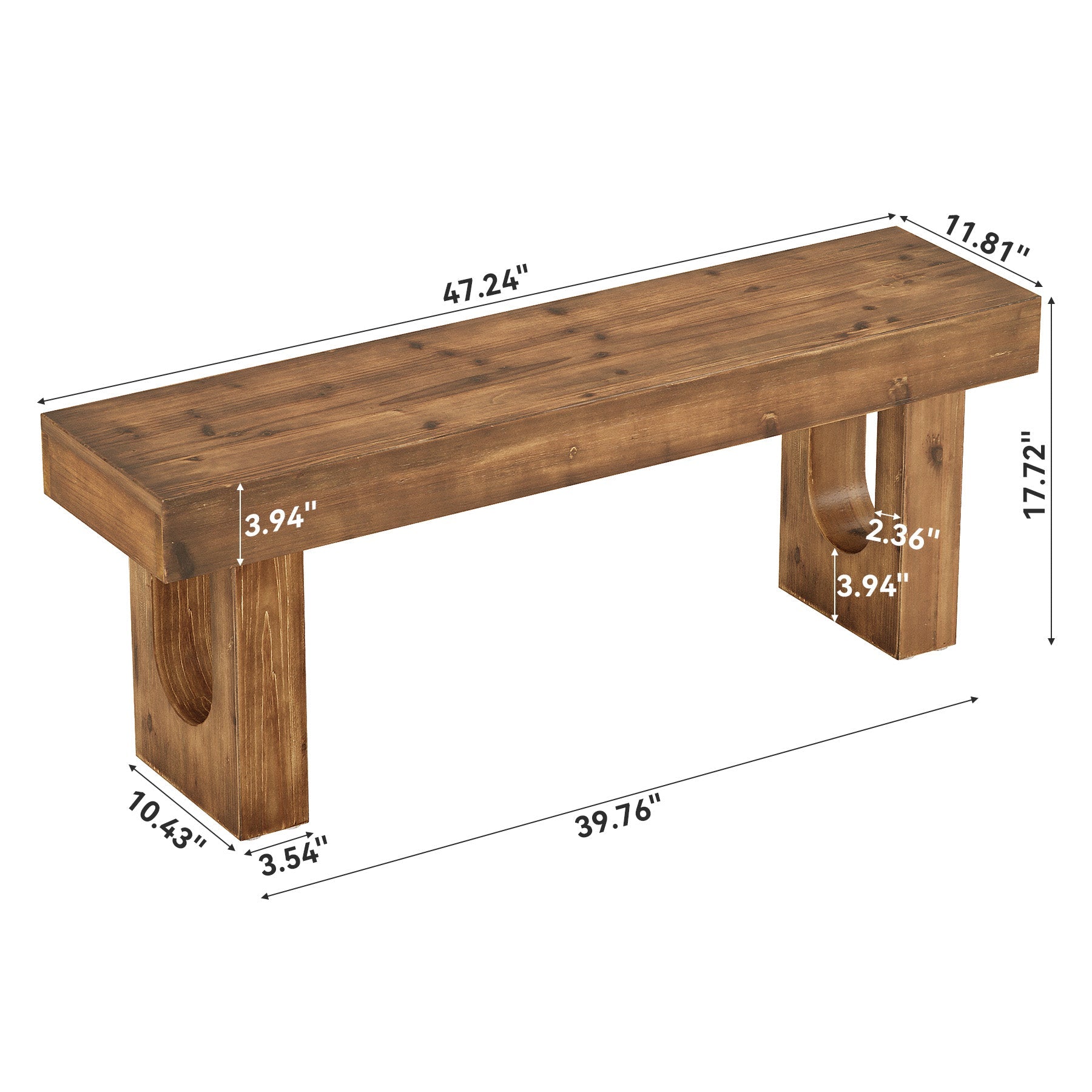 Tribesigns Banco de 120 cm de madera maciza, Banco de pasillo de pino con una robusta base en forma de U