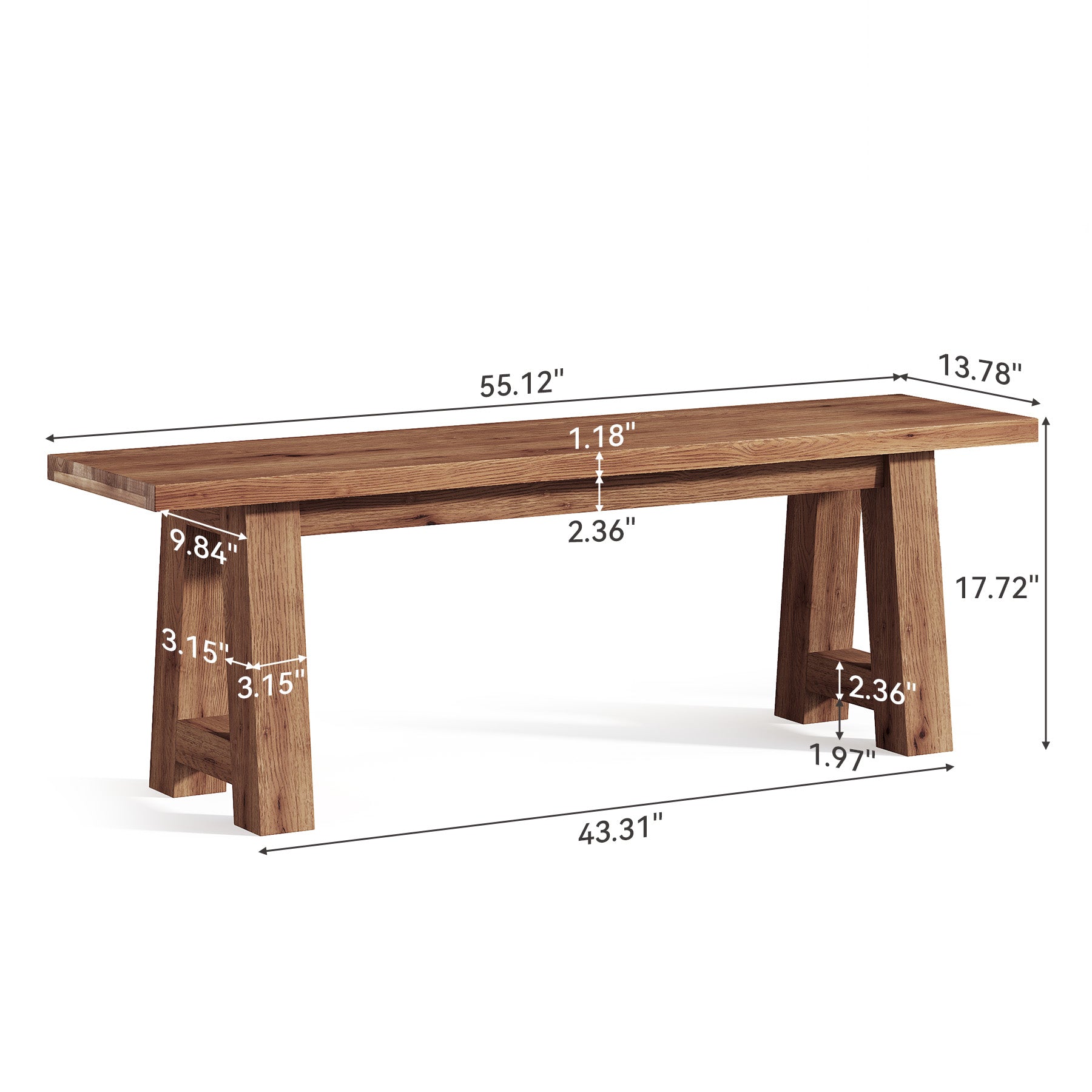 Banco de madera maciza de 140 cm de estilo rústico, Banco largo de entrada fabricado en madera natural