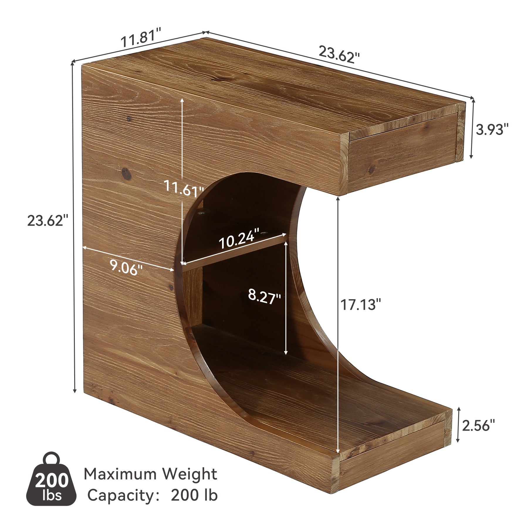 Tribesigns Mesita auxiliar en forma de C de madera maciza, Mesita de noche moderna con 2 estantes para sala de estar y dormitorio