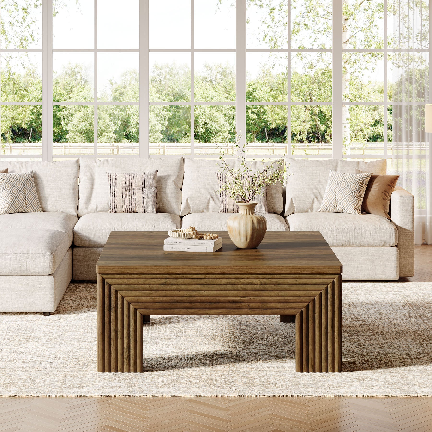 Tribesigns Mesa de centro cuadrada minimalista moderna de 100 cm, Mesa central compacta de MDF para sala de estar