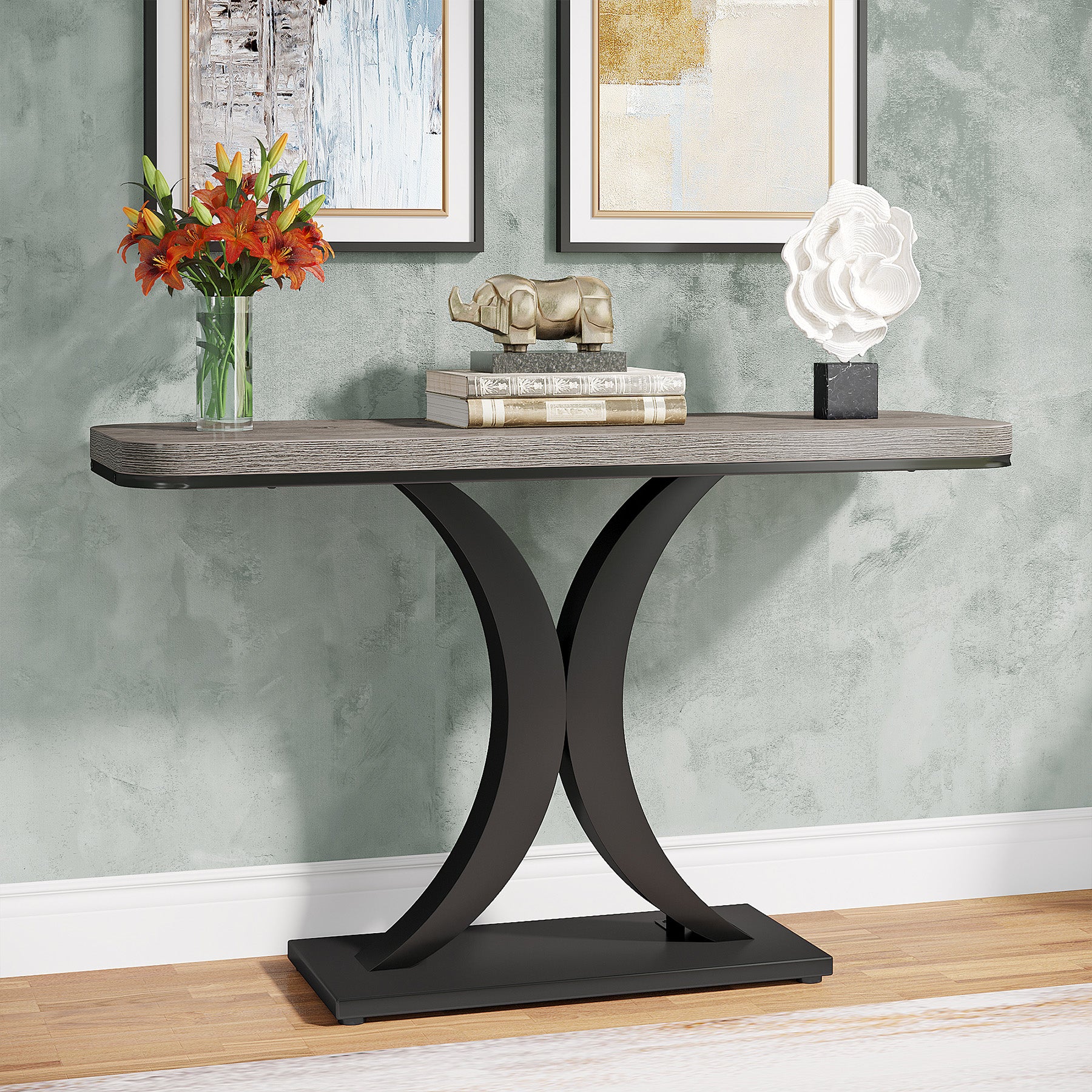 Tribesigns Mesa consola de 40", mesa de vestíbulo de entrada estrecha con base geométrica