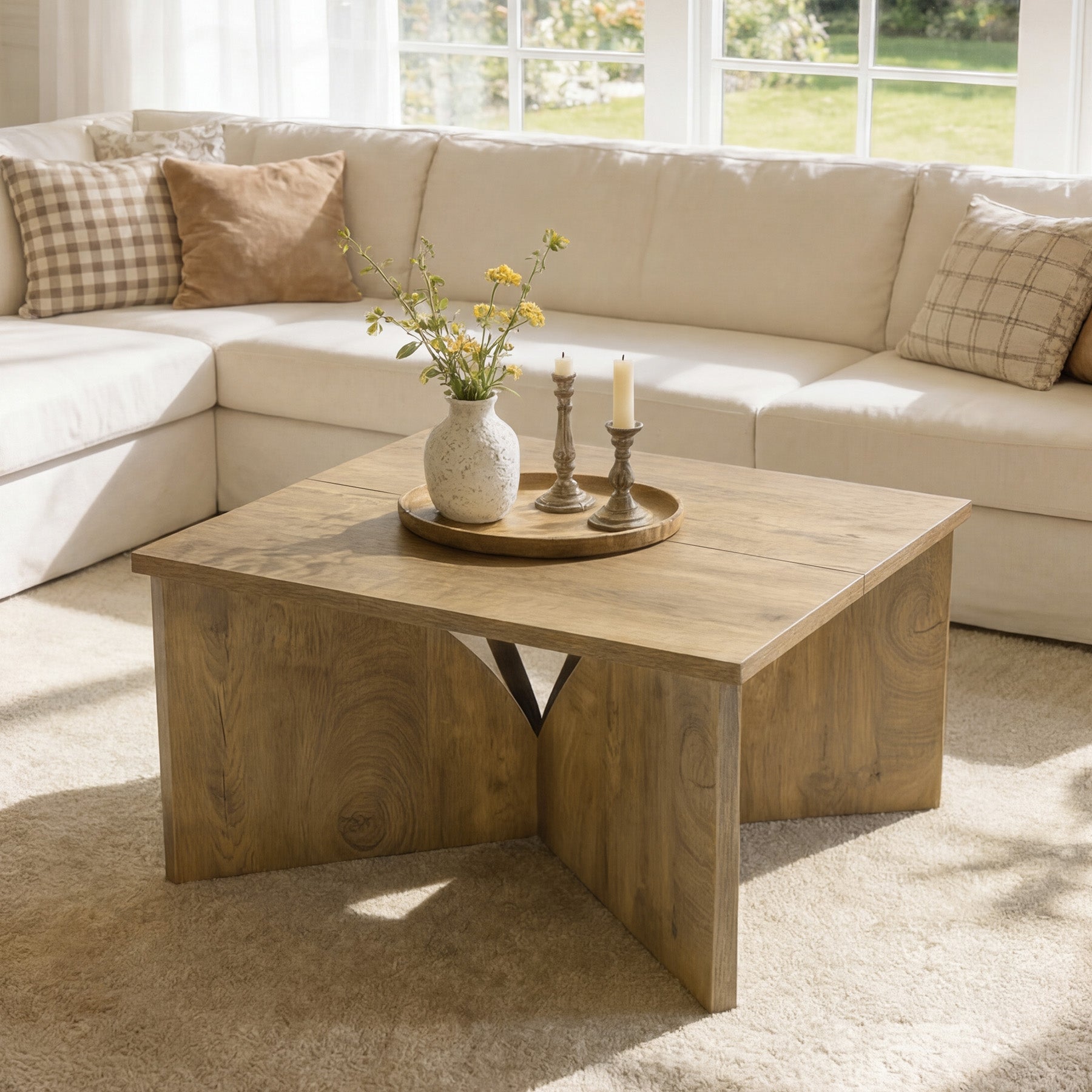 Tribesigns Mesa de centro cuadrada pequeña (80 cm), Mesa auxiliar estilo granja con base robusta