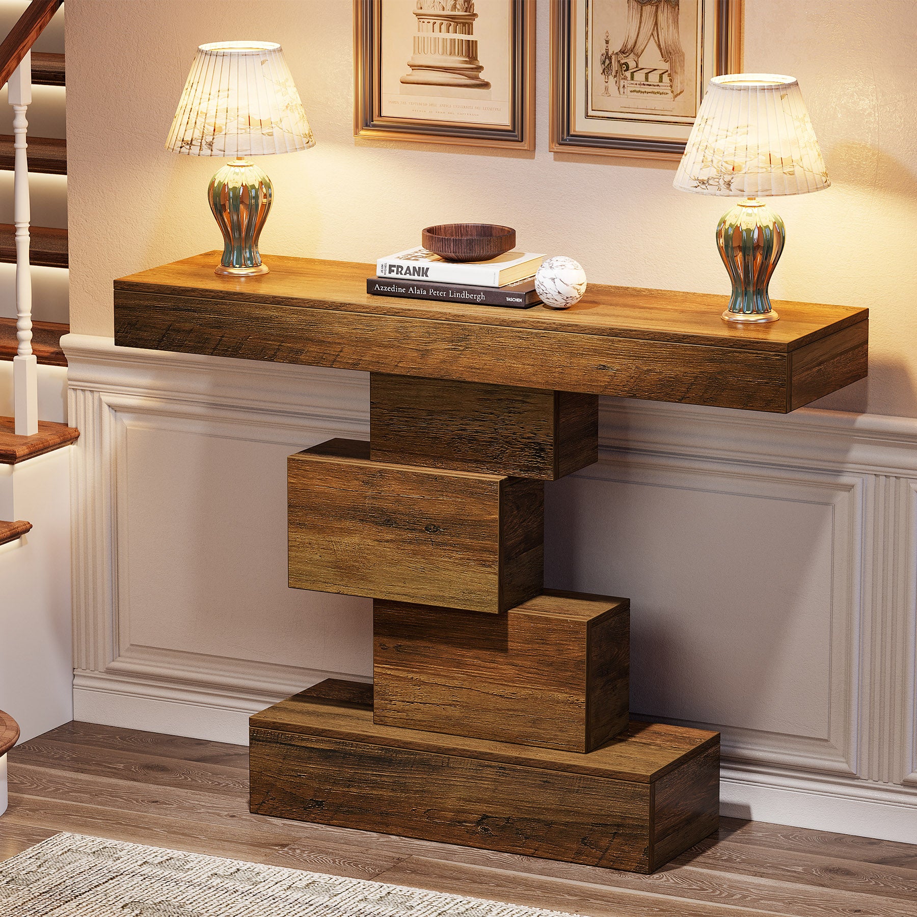 Tribesigns Consola de 108 cm, Mesa auxiliar de madera para sofá con base geométrica