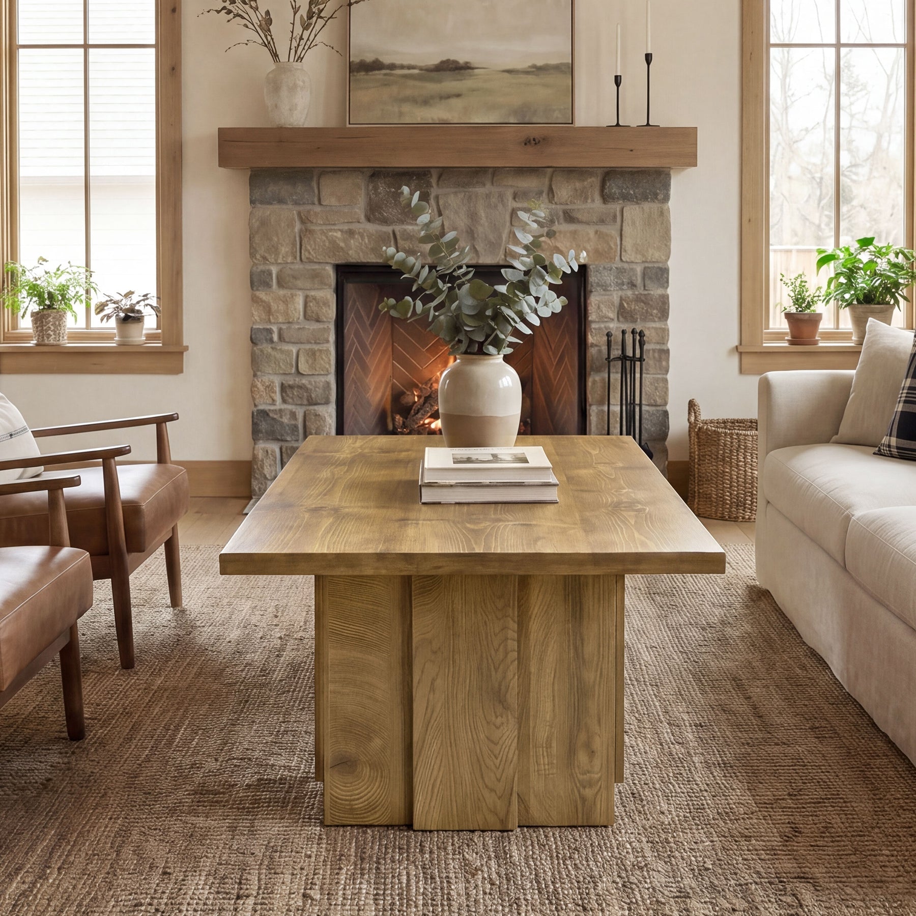 Tribesigns Mesa de centro de 120 cm, Mesa rectangular para salón de estilo rústico moderno con base acanalada