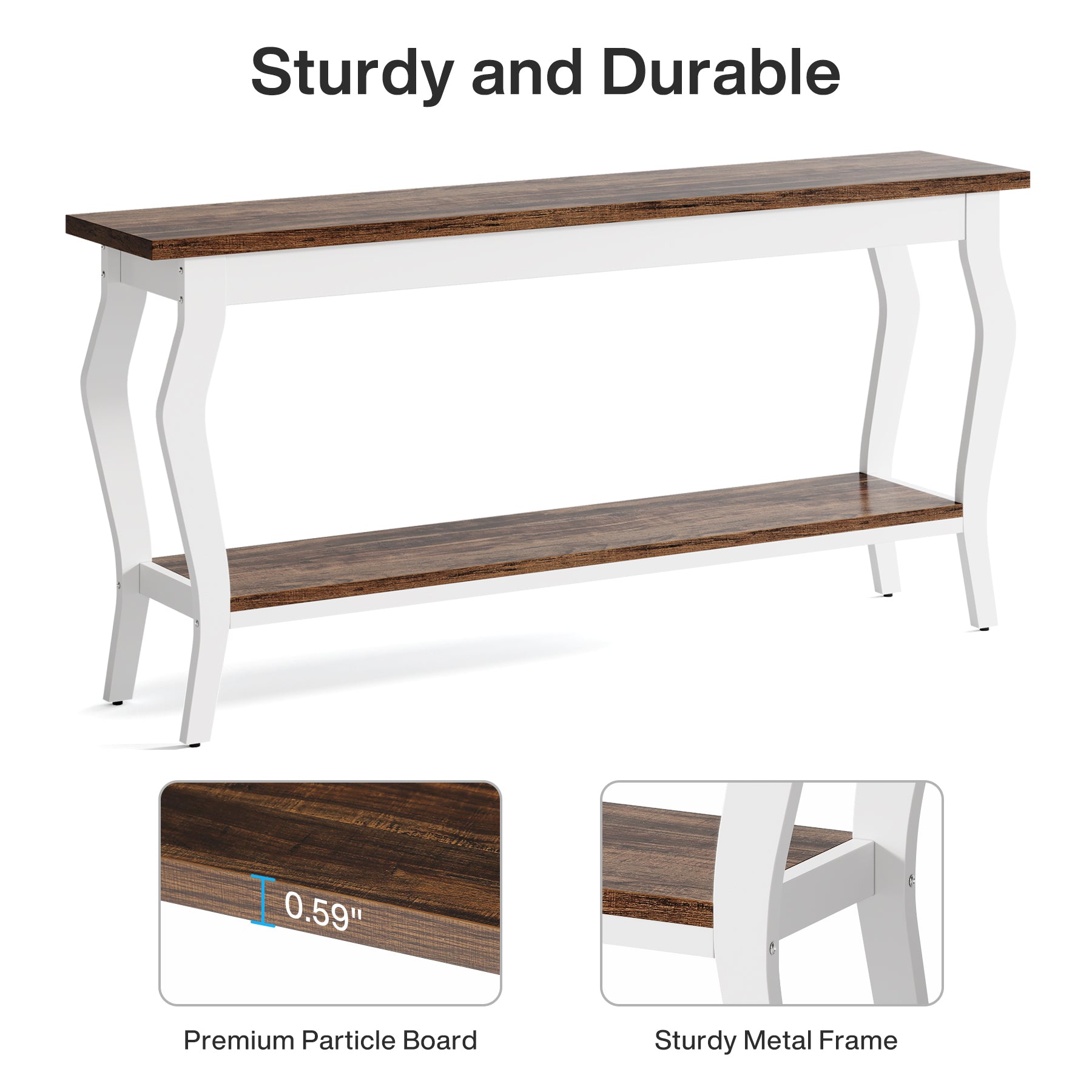 Tribesigns Consola de 180 cm, Mesa de sofá vintage con espacio de almacenamiento de 2 niveles