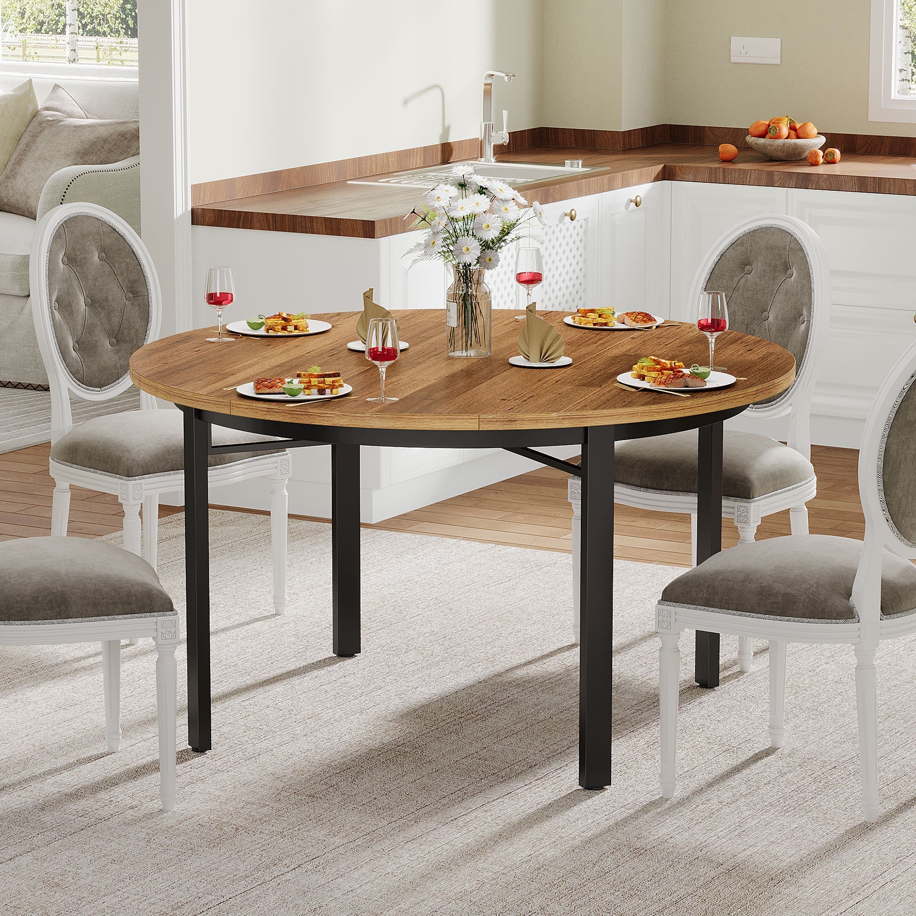 Tribesigns Mesa de comedor redonda de 118 cm para 4 personas