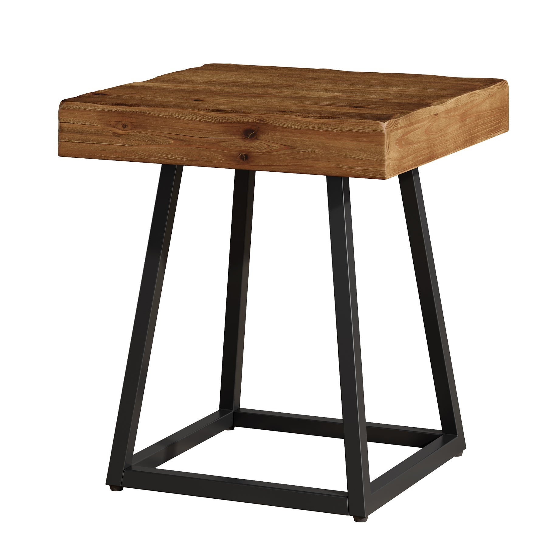 Tribesigns Mesita auxiliar de madera maciza 50 cm, Mesita de noche cuadrada con base metálica