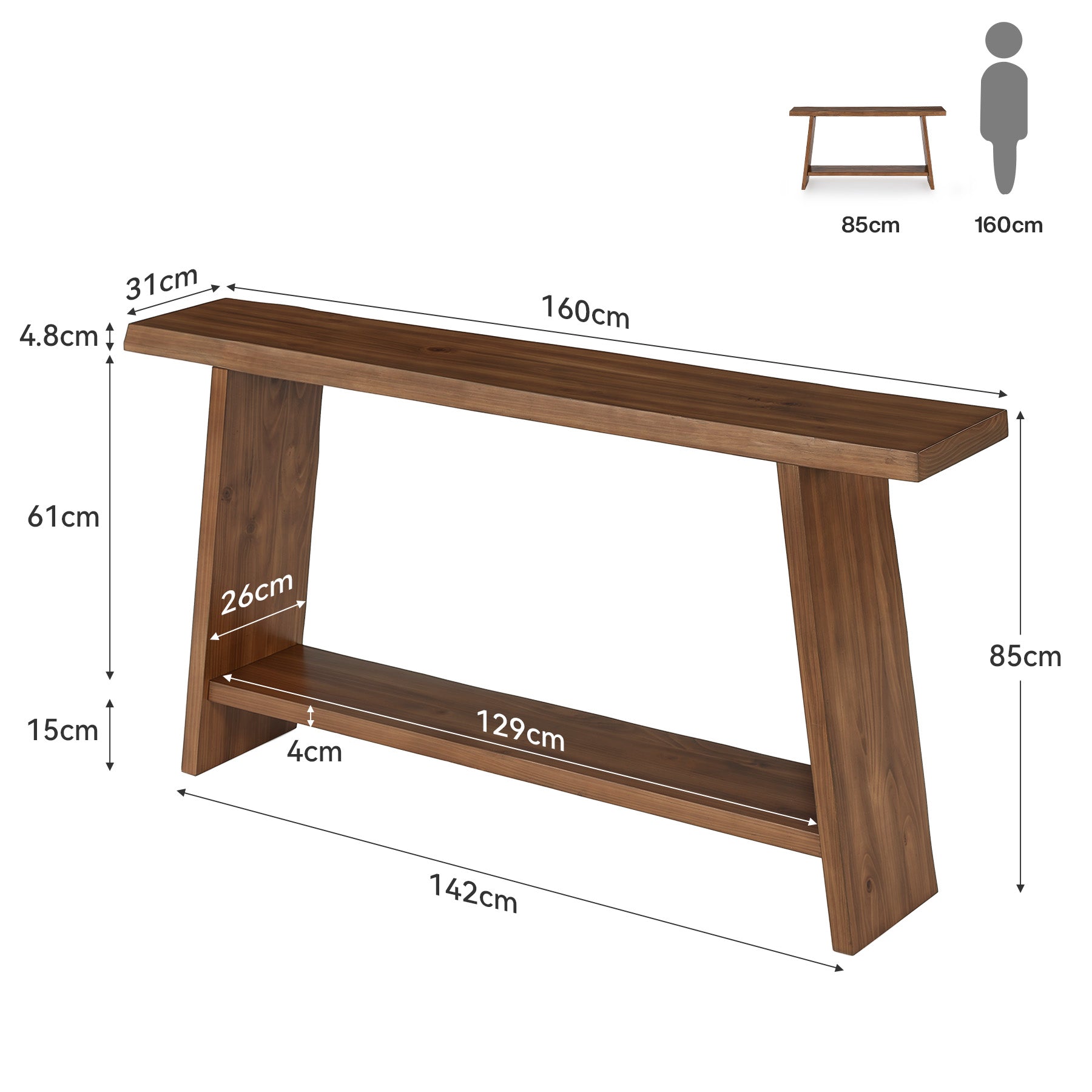 Tribesigns Mesa consola de madera maciza de 160 cm, Mesa auxiliar de dos niveles para el recibidor