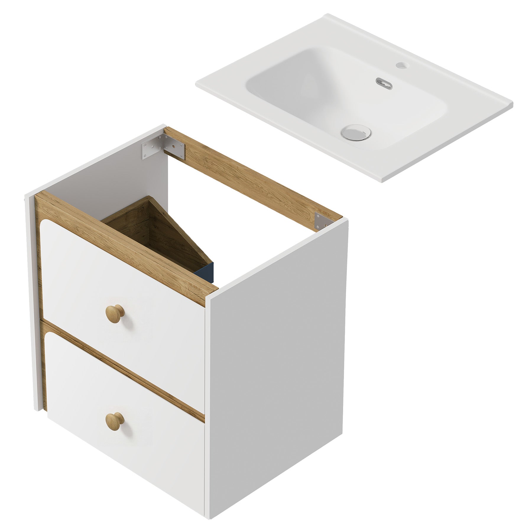 Tribesigns Mueble de baño suspendido con lavabo de cerámica, Mueble de baño moderno suspendido con puerta de cierre suave