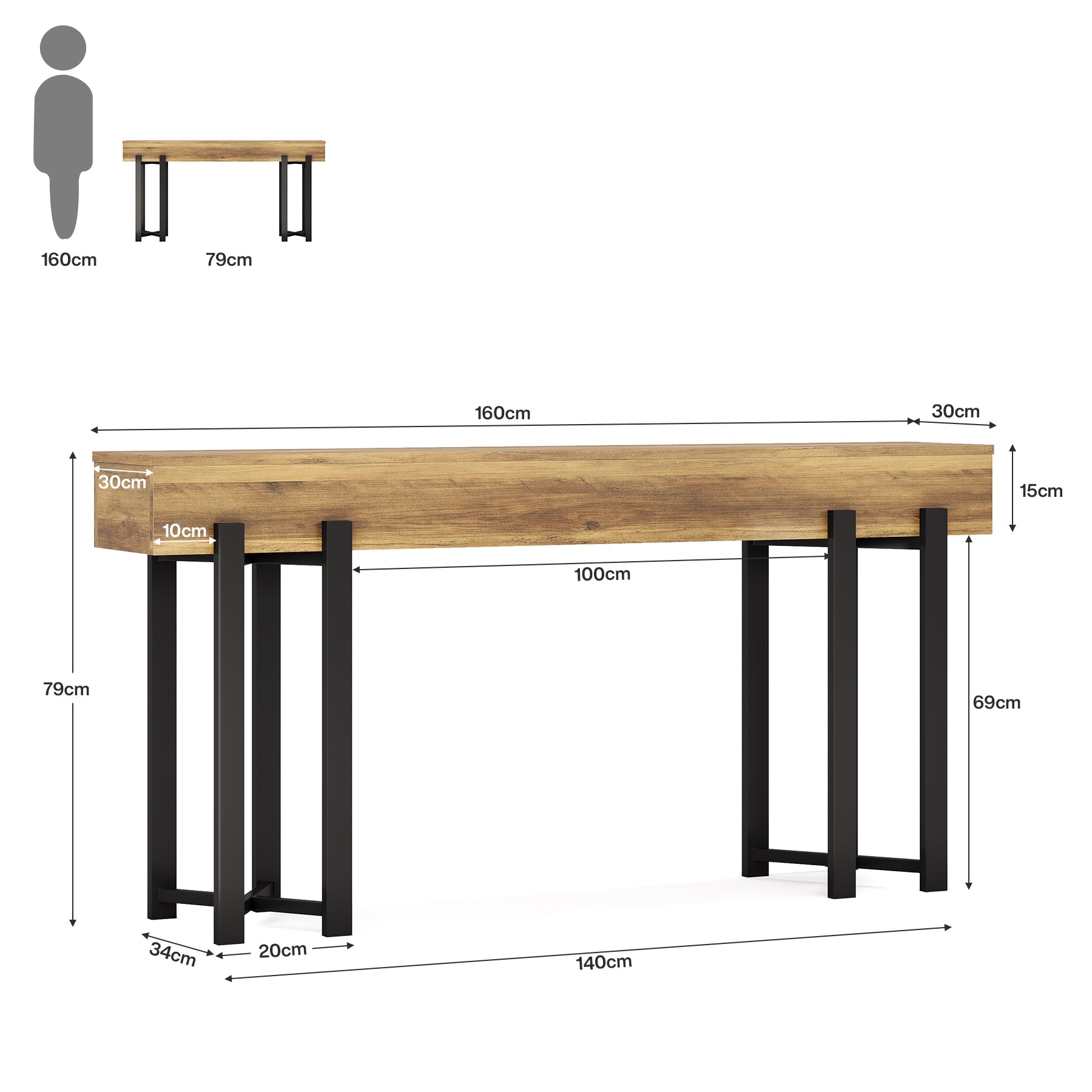 Tribesigns Mesa consola de 160 cm, Mesa de banco de madera para recibidor y entrada