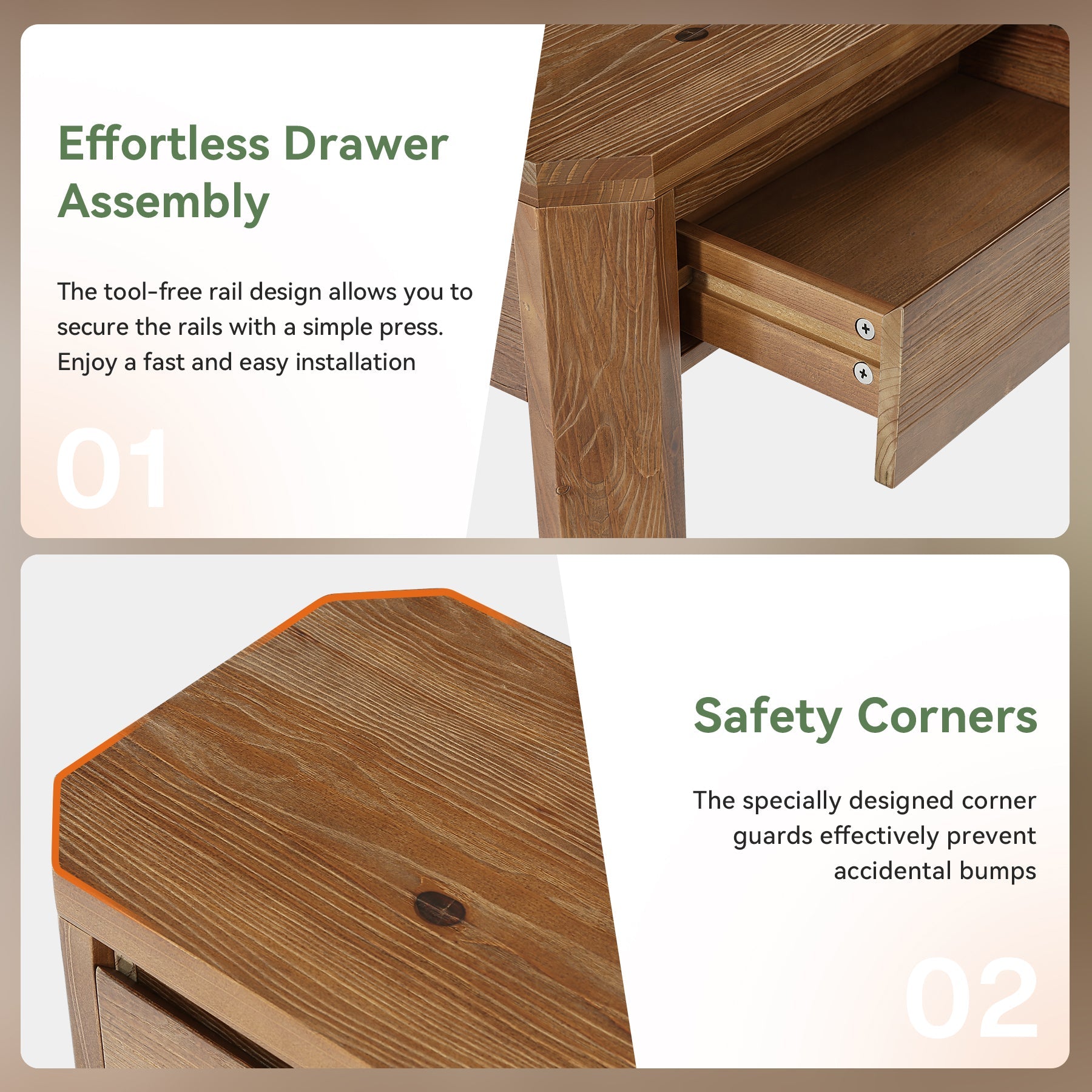 Tribesigns Consola de madera maciza de 160 cm con 3 cajones, Mesa de recibidor y sofá esquinas redondeadas estilo rústico