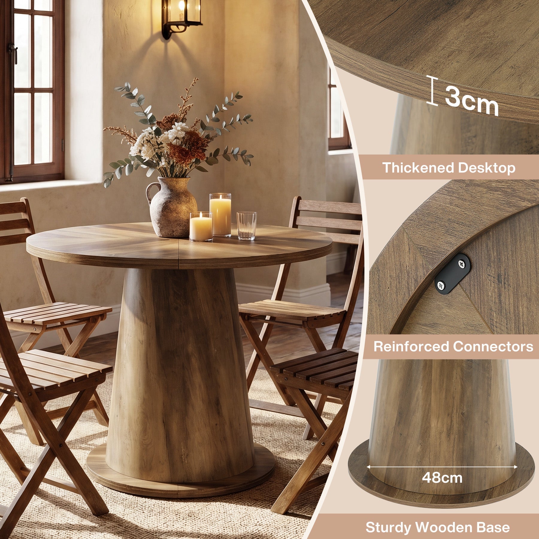 Tribesigns Mesa de comedor redonda para 2-4 personas, Mesa de cocina de 80 cm con base estable