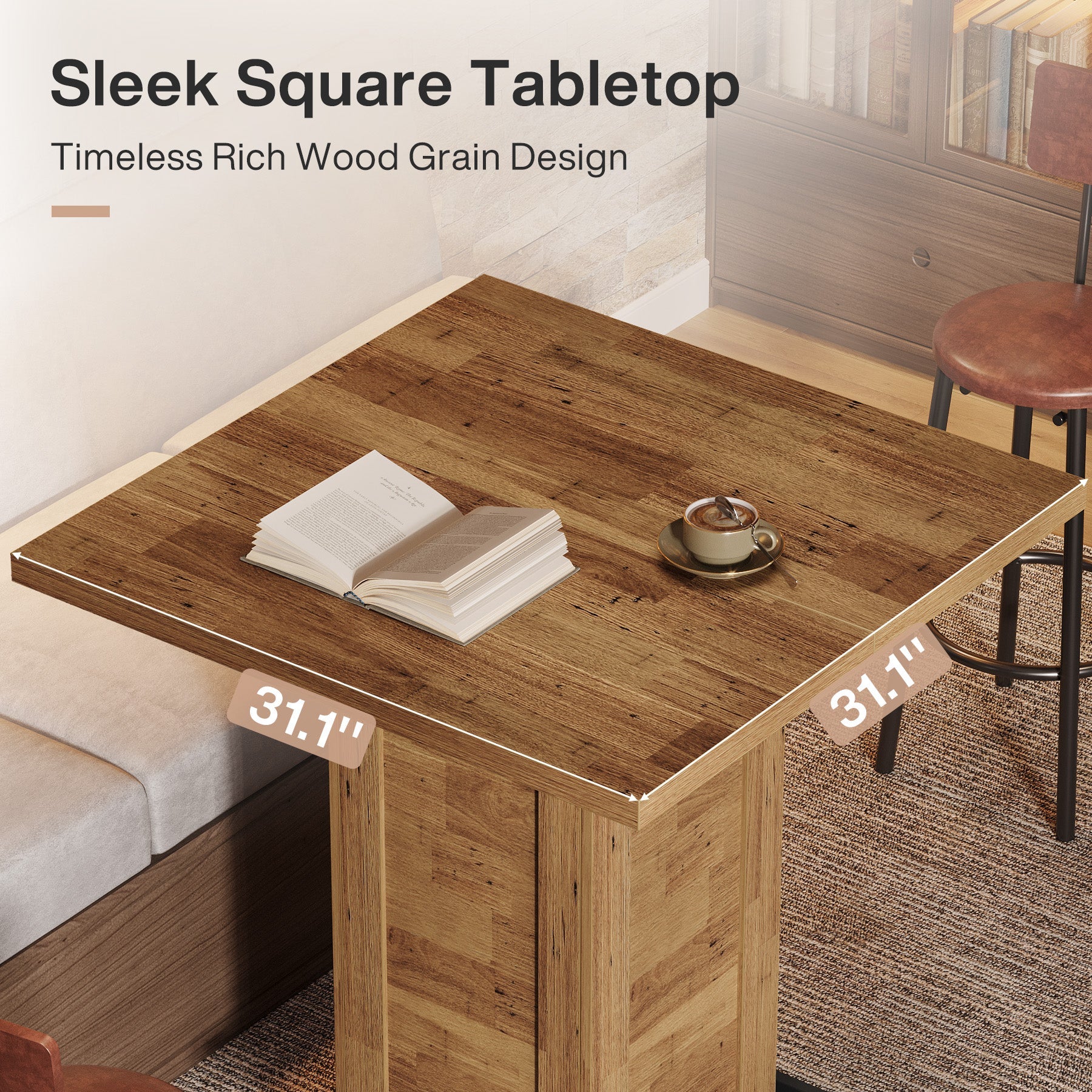 Tribesigns Mesa de bar industrial cuadrada de 100 cm, Mesa alta de bistró con reposapiés para barra de cocina en espacios reducidos