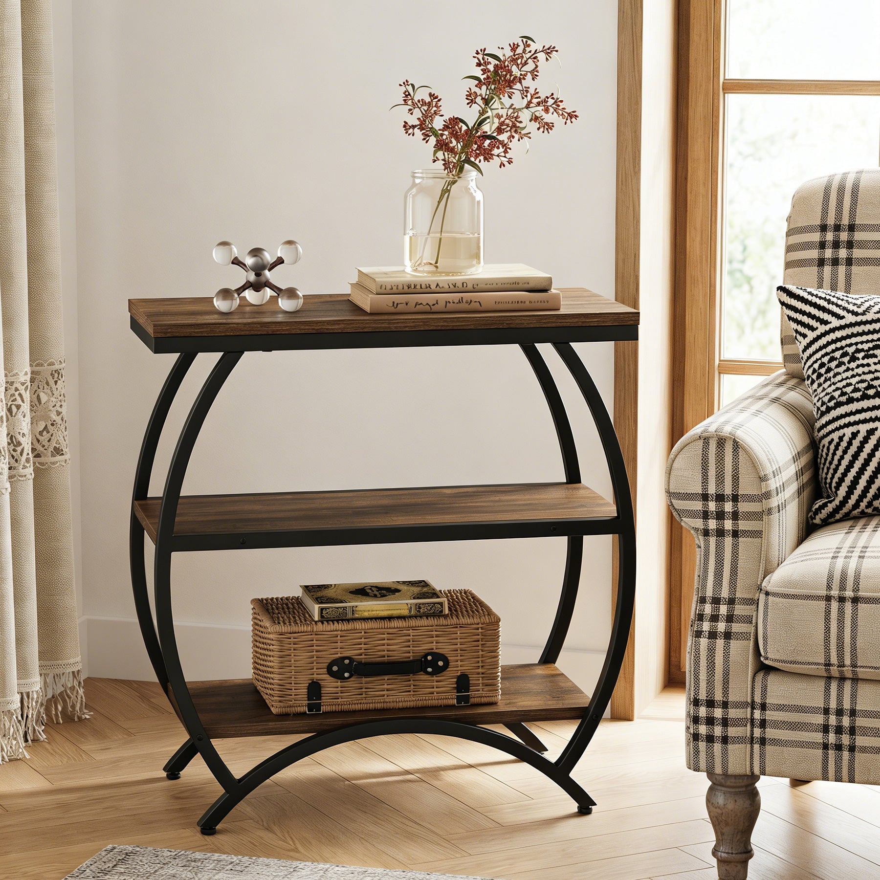 Tribesigns Mesita auxiliar estrecha de 60 cm con 3 niveles de almacenamiento, Mesita de noche industrial para sala de estar o dormitorio