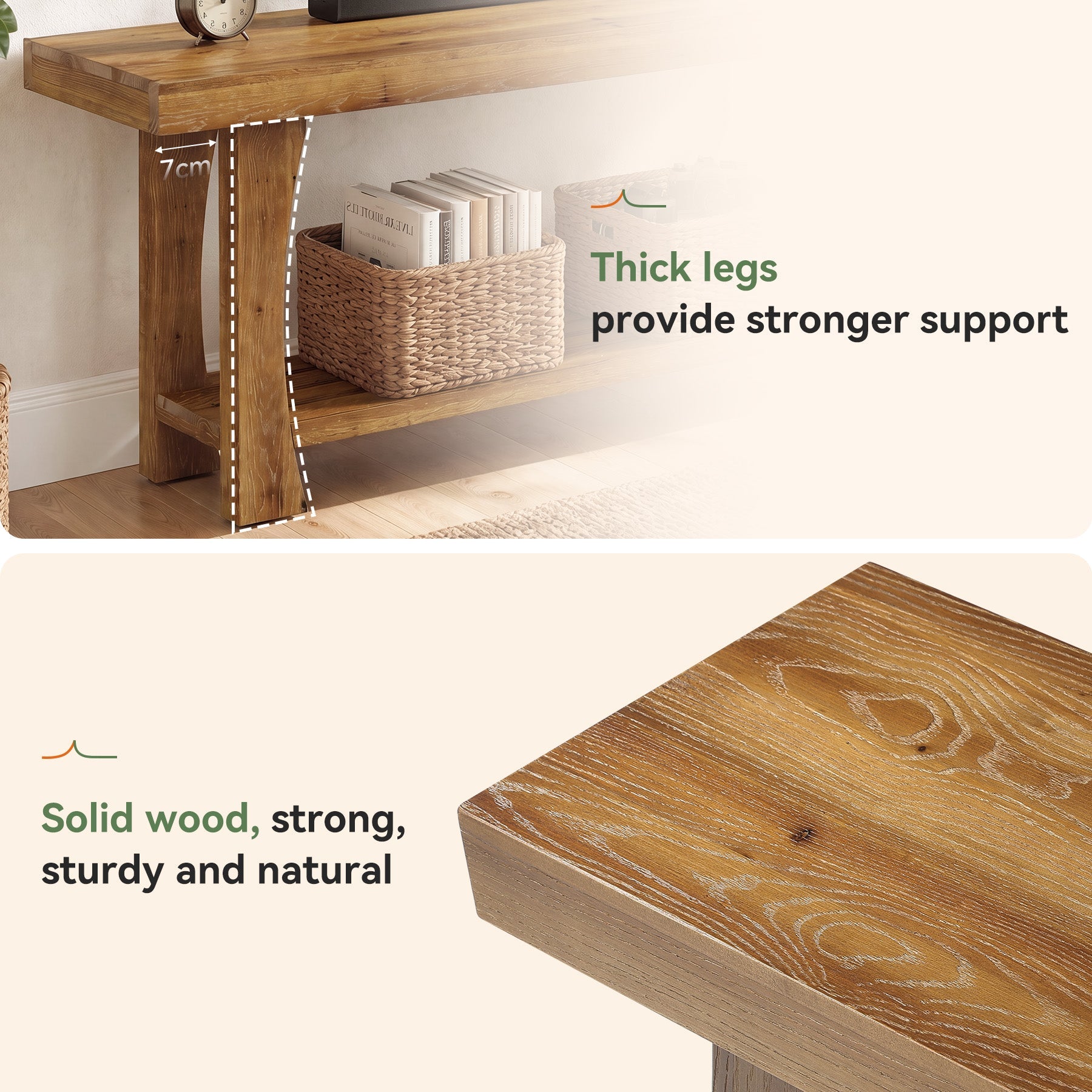 Tribesigns Mueble bajo para TV de madera maciza para televisores de 55 a 70 pulgadas con 2 estantes y patas de madera cónicas