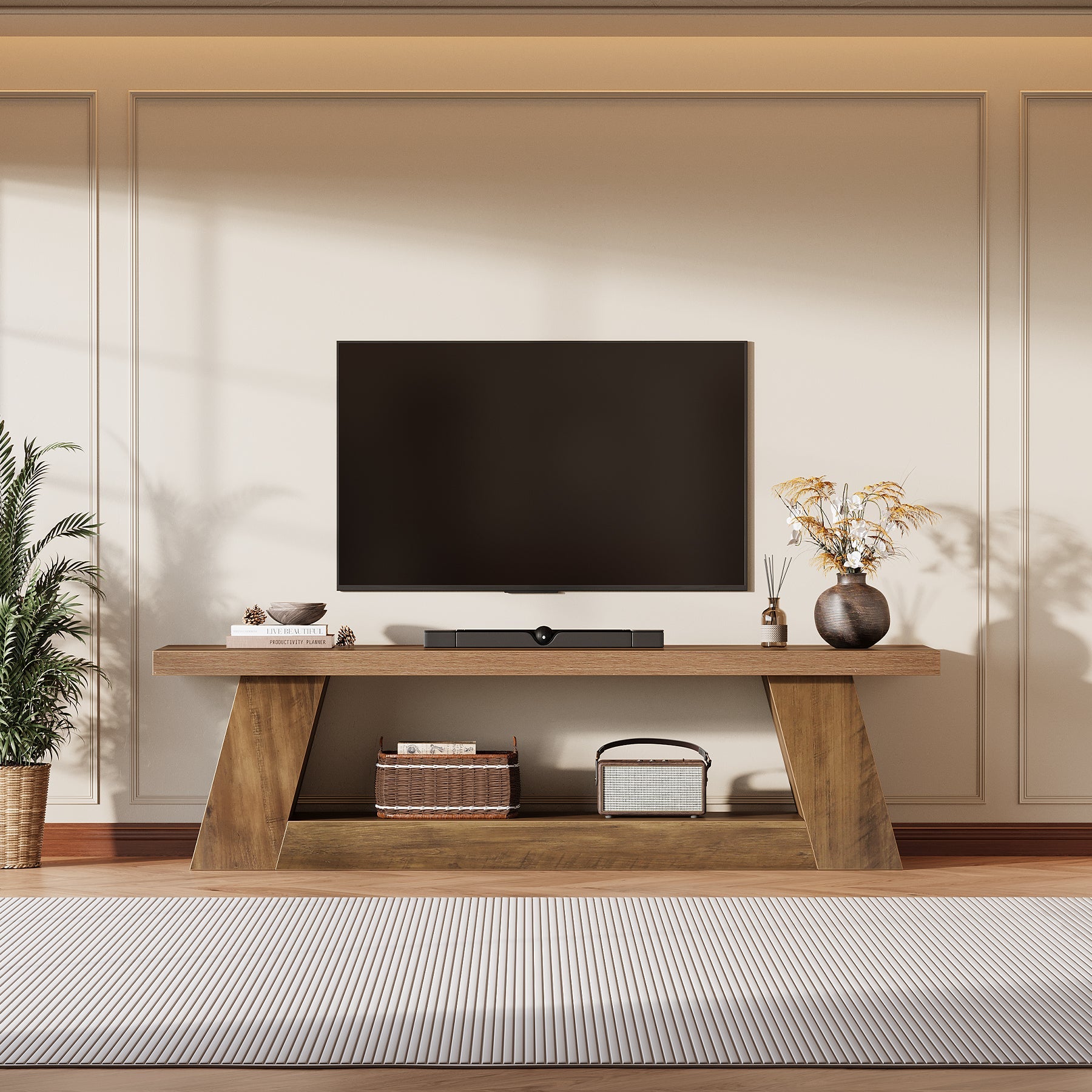 Tribesigns Mueble bajo para TV de 160 cm para televisores de 75 pulgadas, Consola multimedia rústica con estantes abiertos