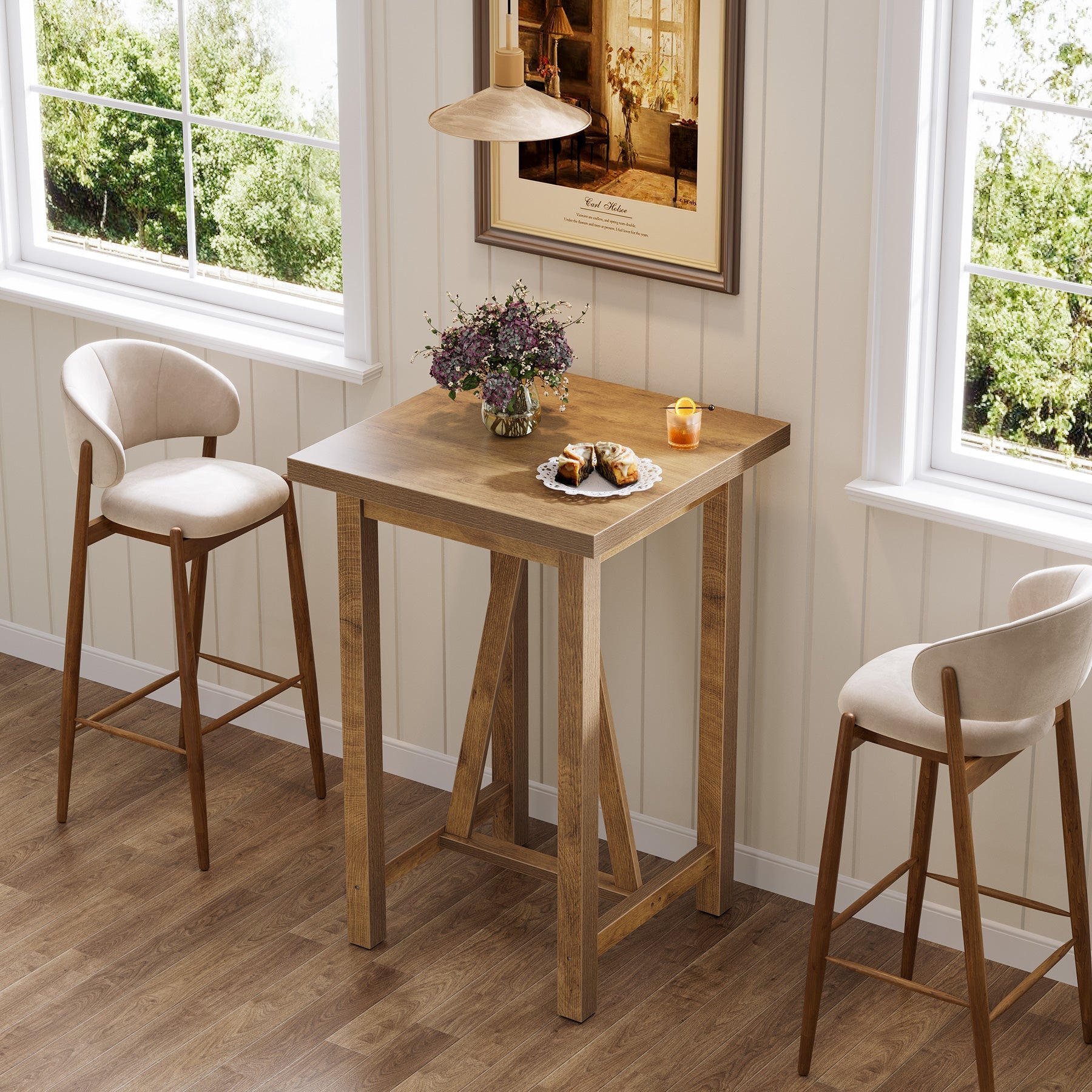 Tribesigns Mesa de bar a una altura de mostrador de 100 cm, Mesa de pub cuadrada de estilo rústico