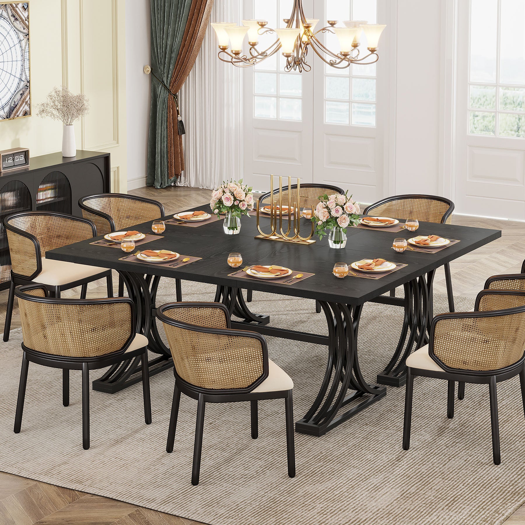 Tribesigns Mesa de comedor moderna de 160 cm con tablero de mármol artificial y patas de metal.