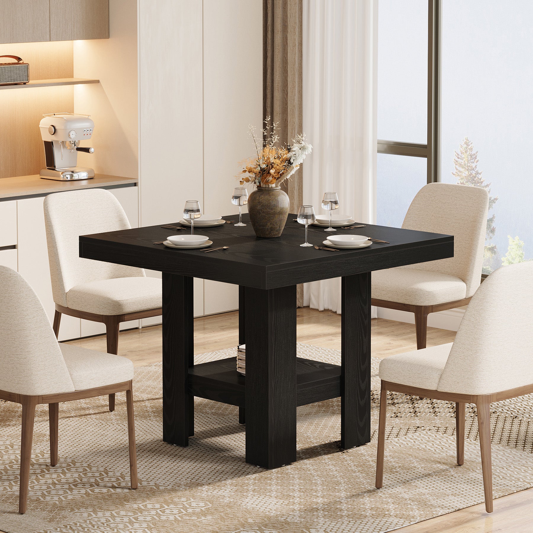 Tribesigns Mesa de comedor para 2 personas, 80 x 80 x 75 cm, Cuadrada estilo industrial