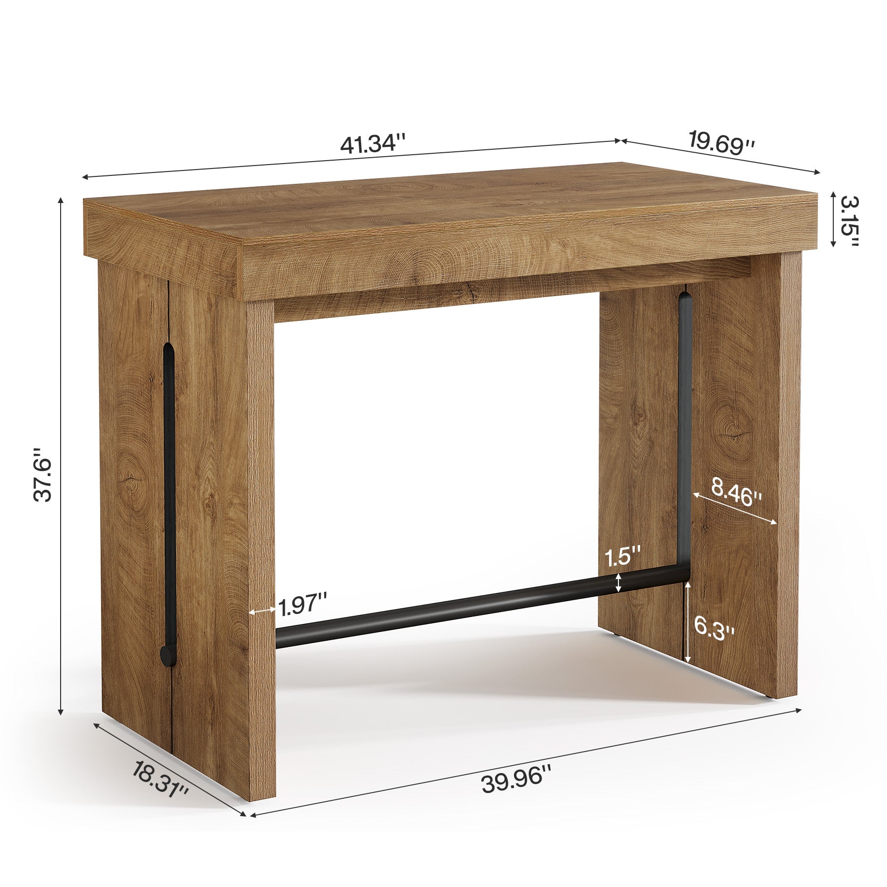 Mesa de bar de 105 cm, Mesa alta con reposapiés, isla de cocina y mesa de bistró de estilo rústico